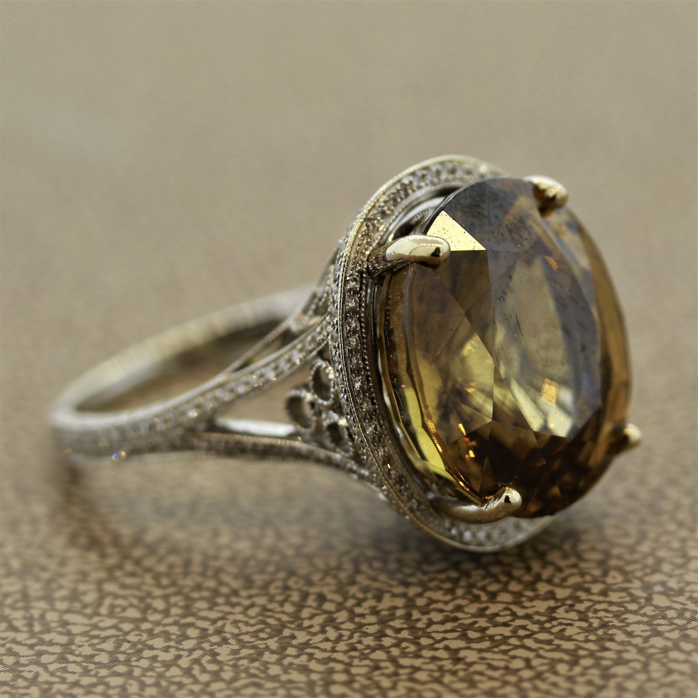 Large Zircon Diamond Gold Cocktail Ring