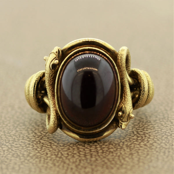 Antique Style Garnet Gold Snake Cocktail Ring