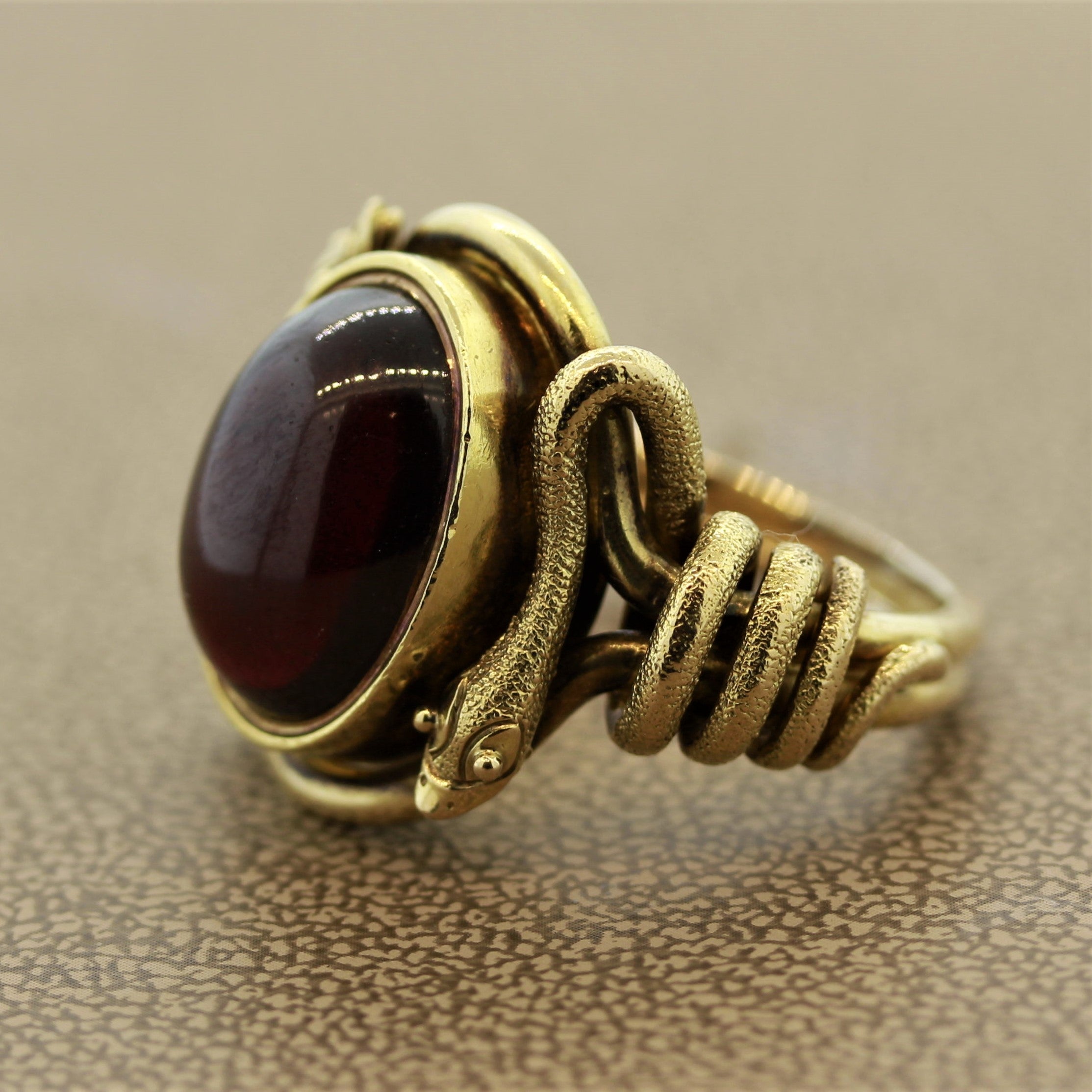 Antique Style Garnet Gold Snake Cocktail Ring