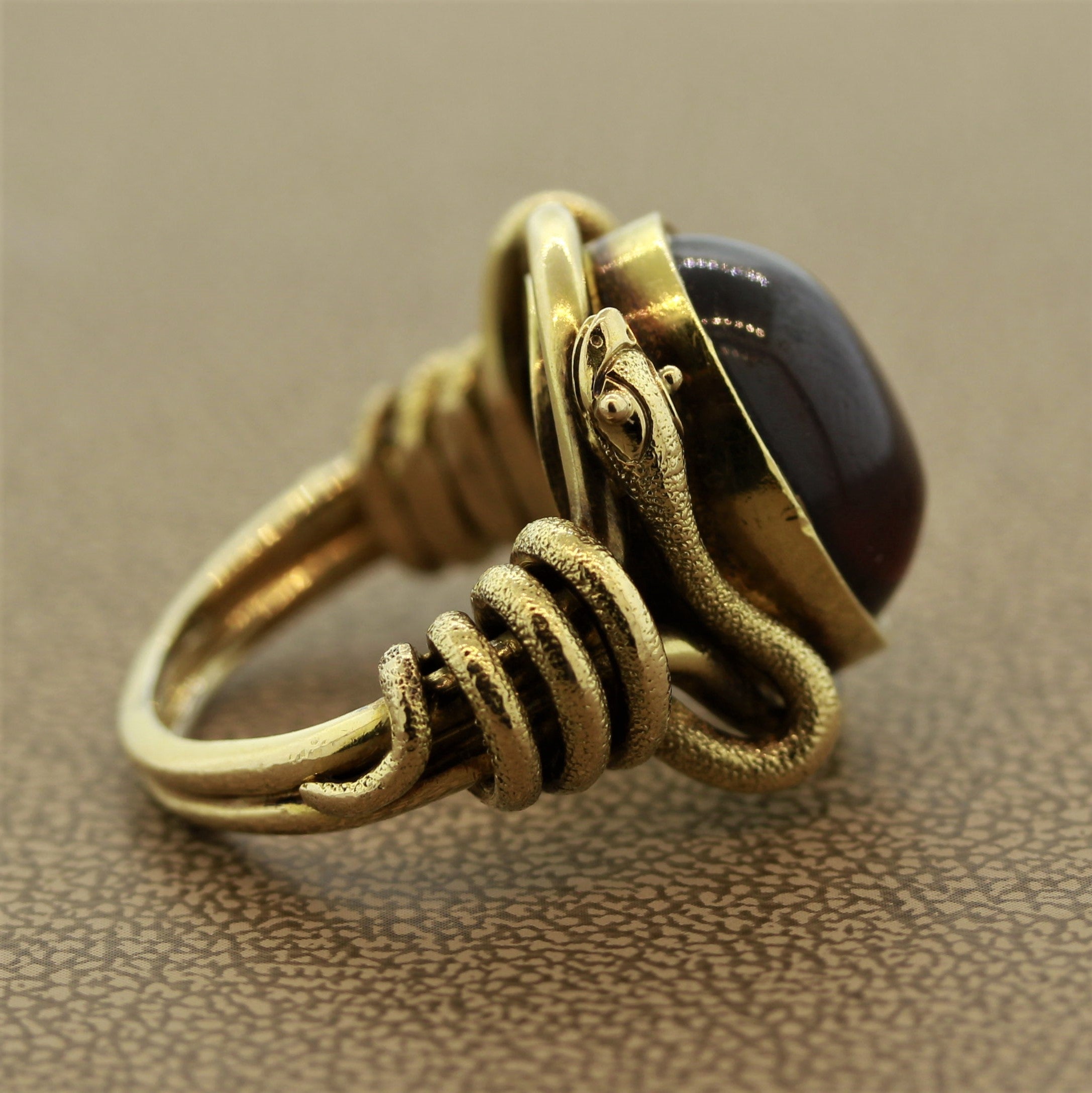 Antique Style Garnet Gold Snake Cocktail Ring