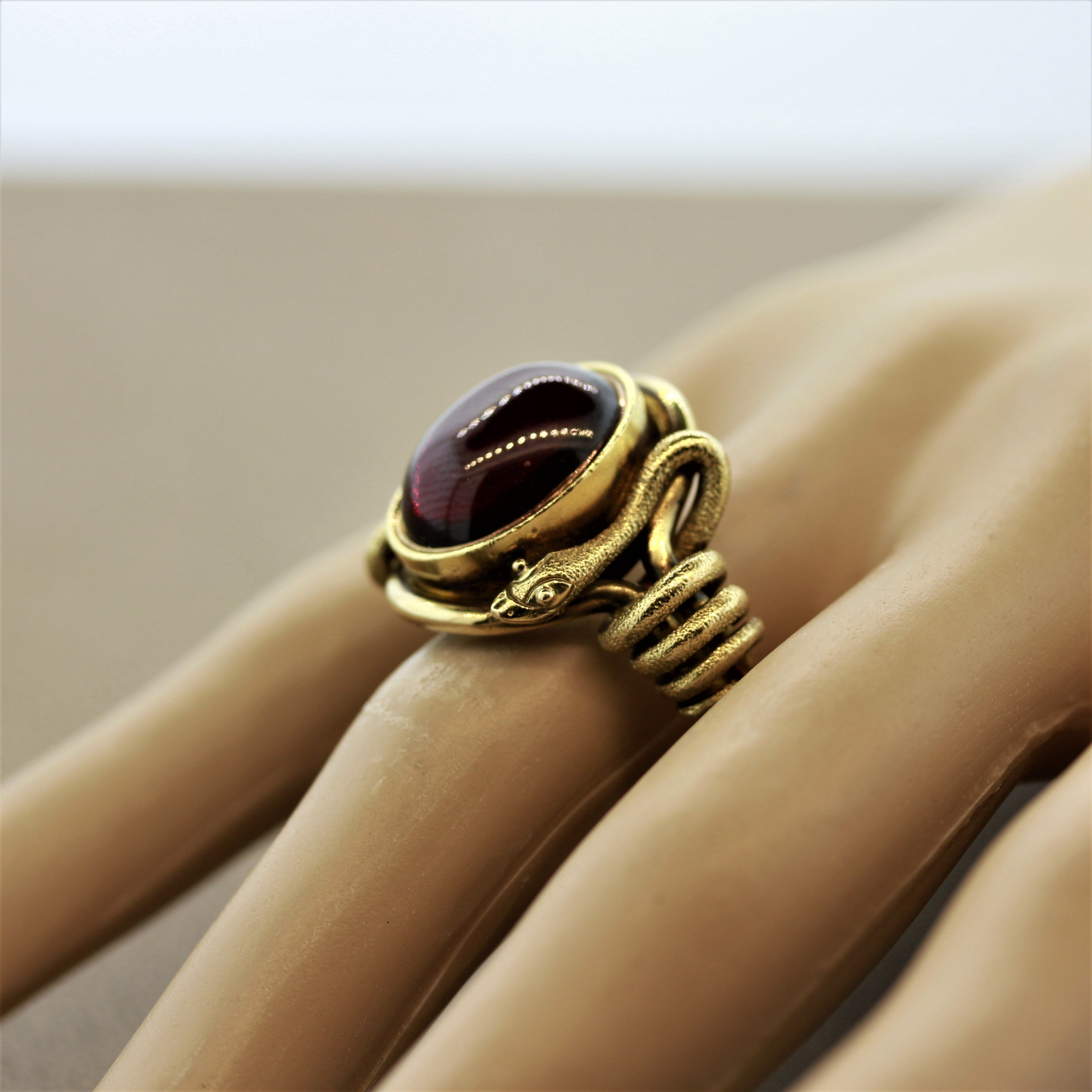 Antique Style Garnet Gold Snake Cocktail Ring