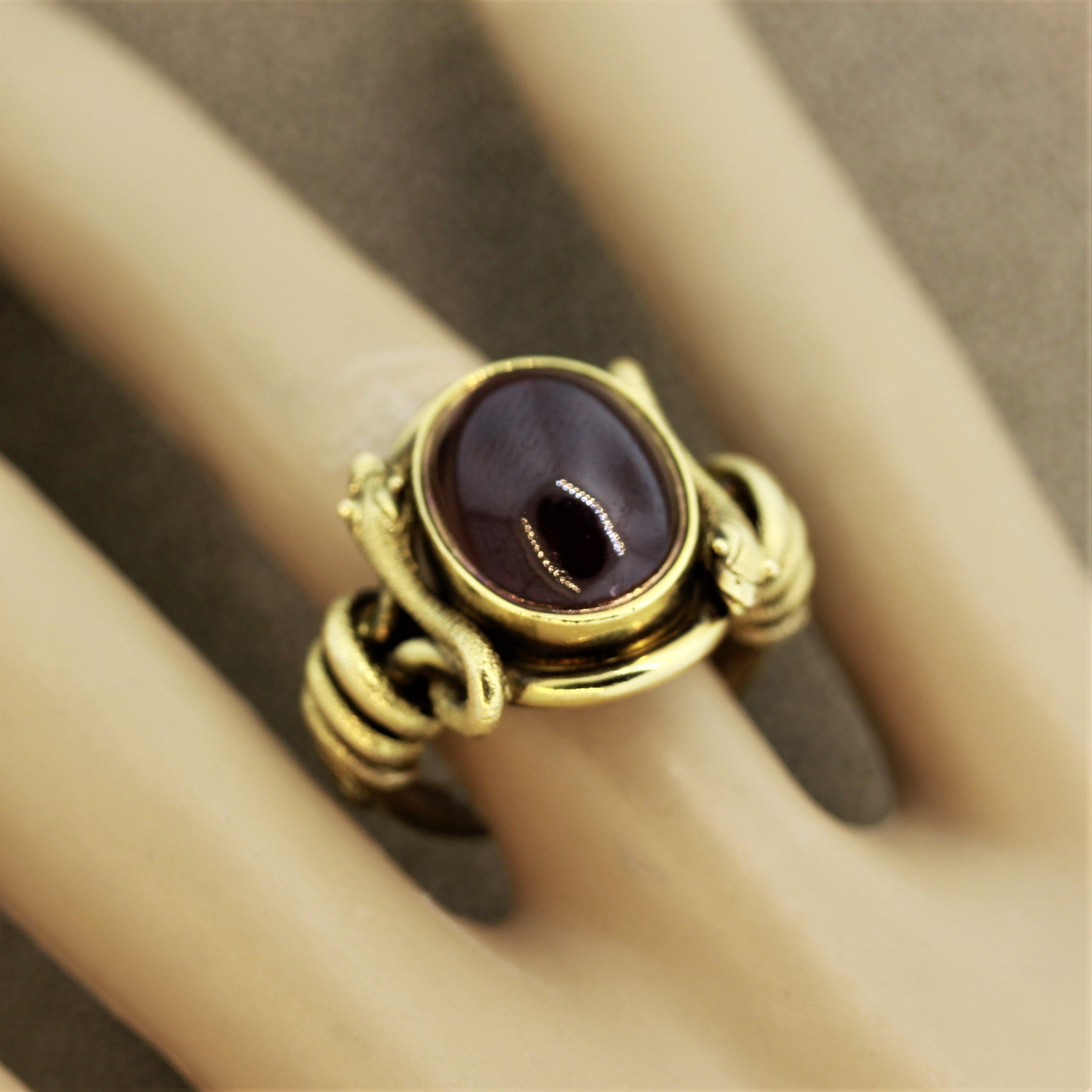 Antique Style Garnet Gold Snake Cocktail Ring