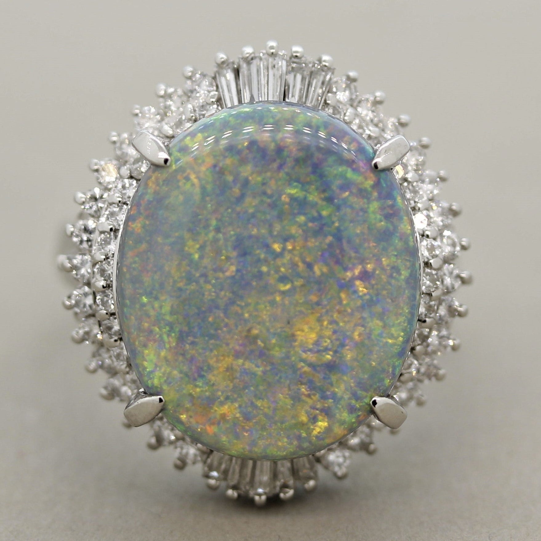 Australian Opal Diamond Platinum Ring