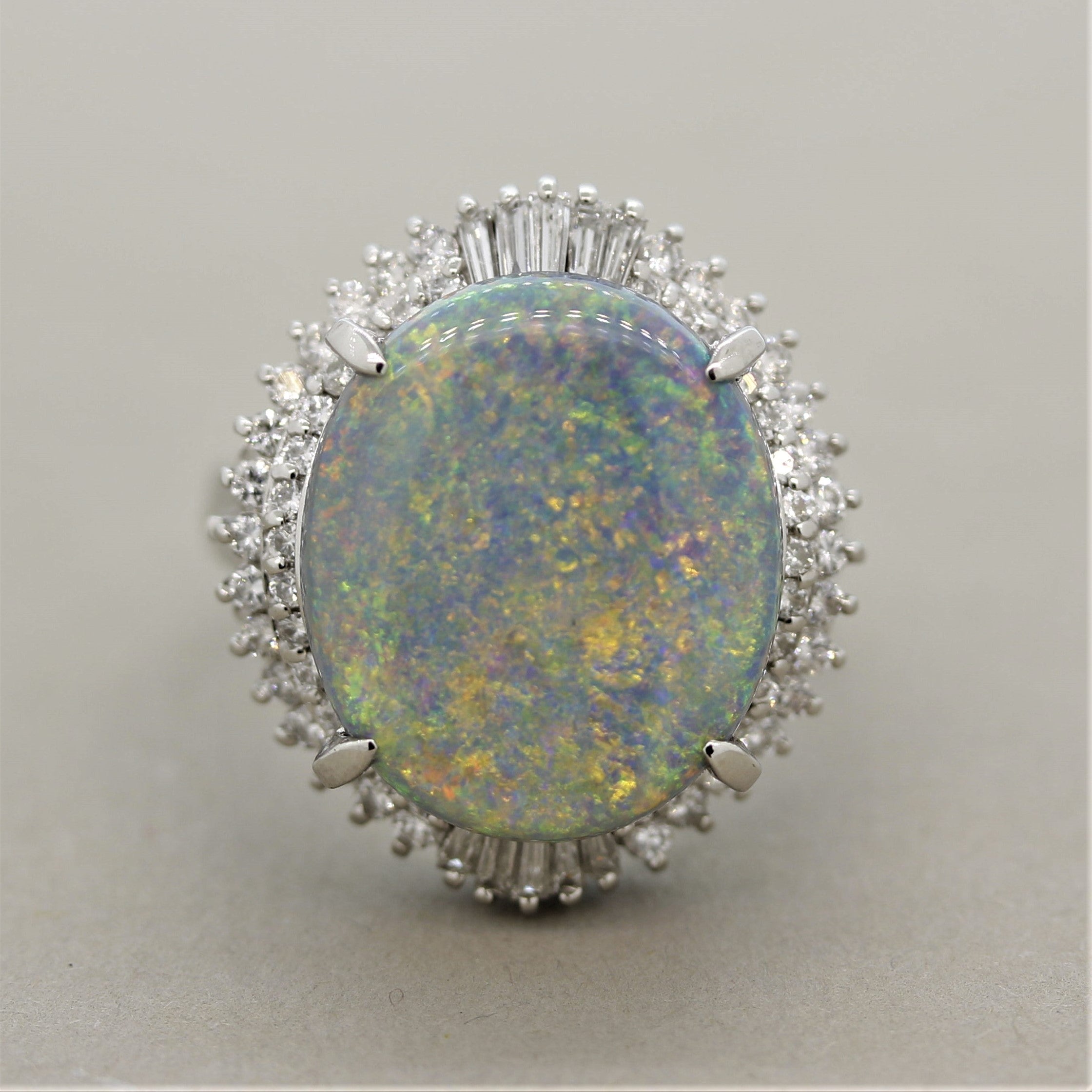 Australian Opal Diamond Platinum Ring