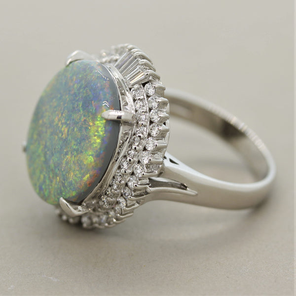 Australian Opal Diamond Platinum Ring