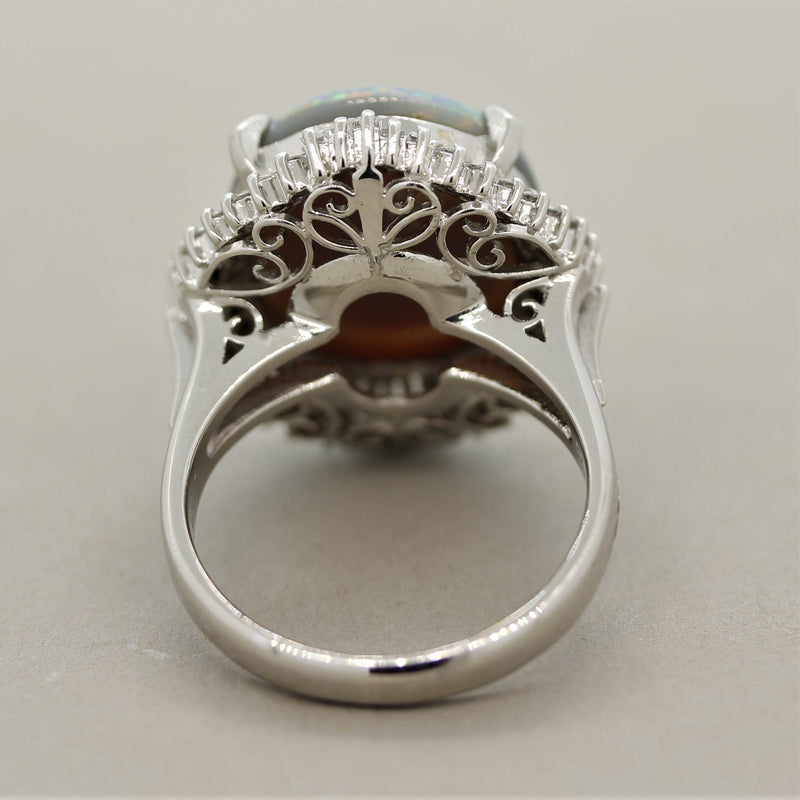 Australian Opal Diamond Platinum Ring
