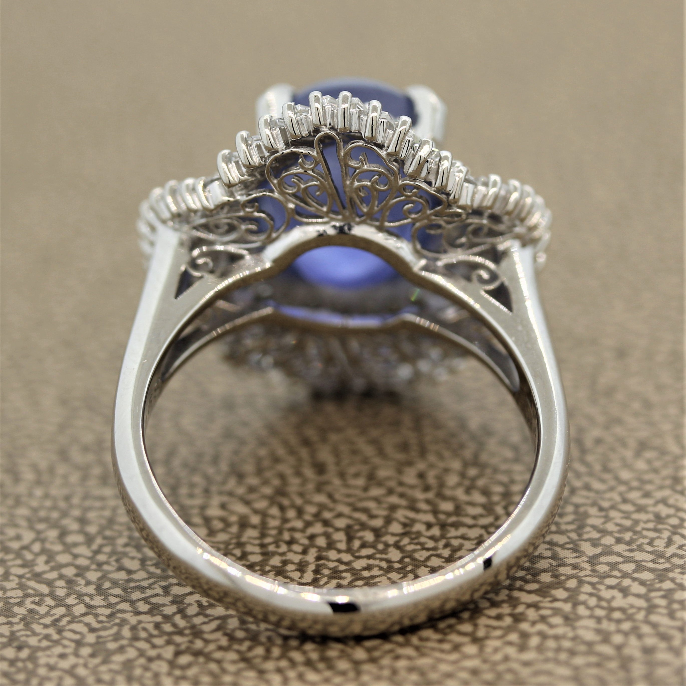 Star Sapphire Diamond Platinum Ballerina Ring