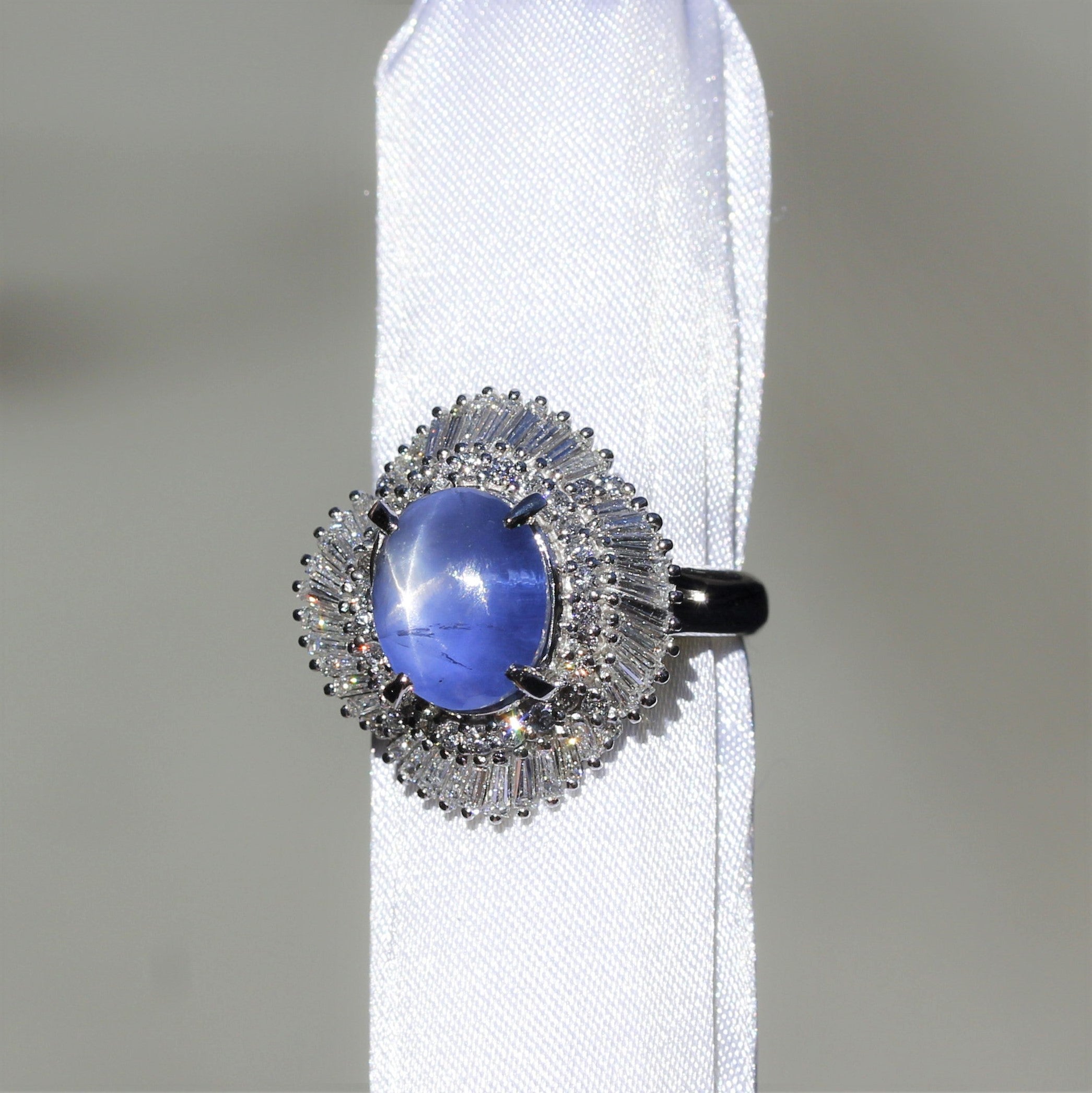 Star Sapphire Diamond Platinum Ballerina Ring