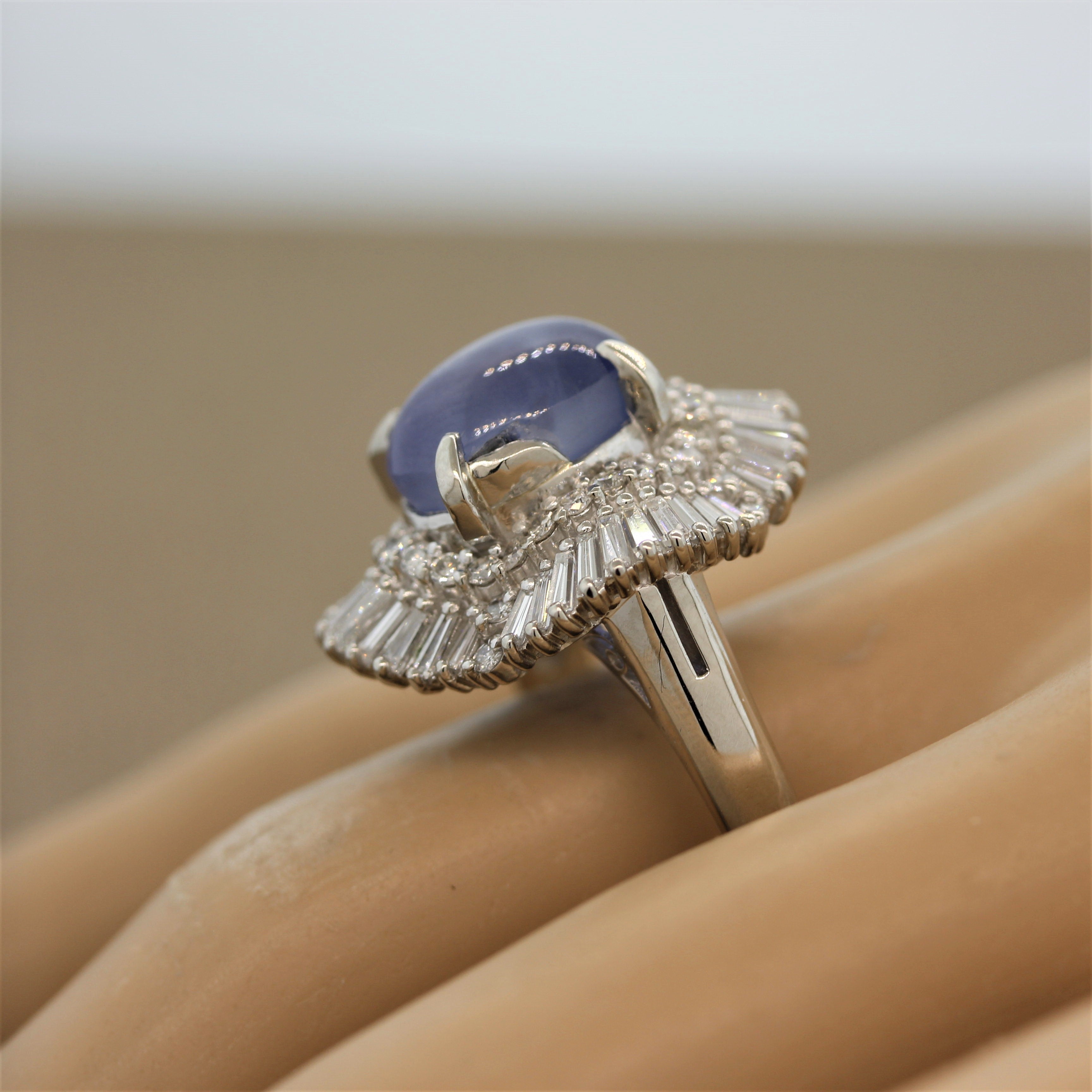 Star Sapphire Diamond Platinum Ballerina Ring