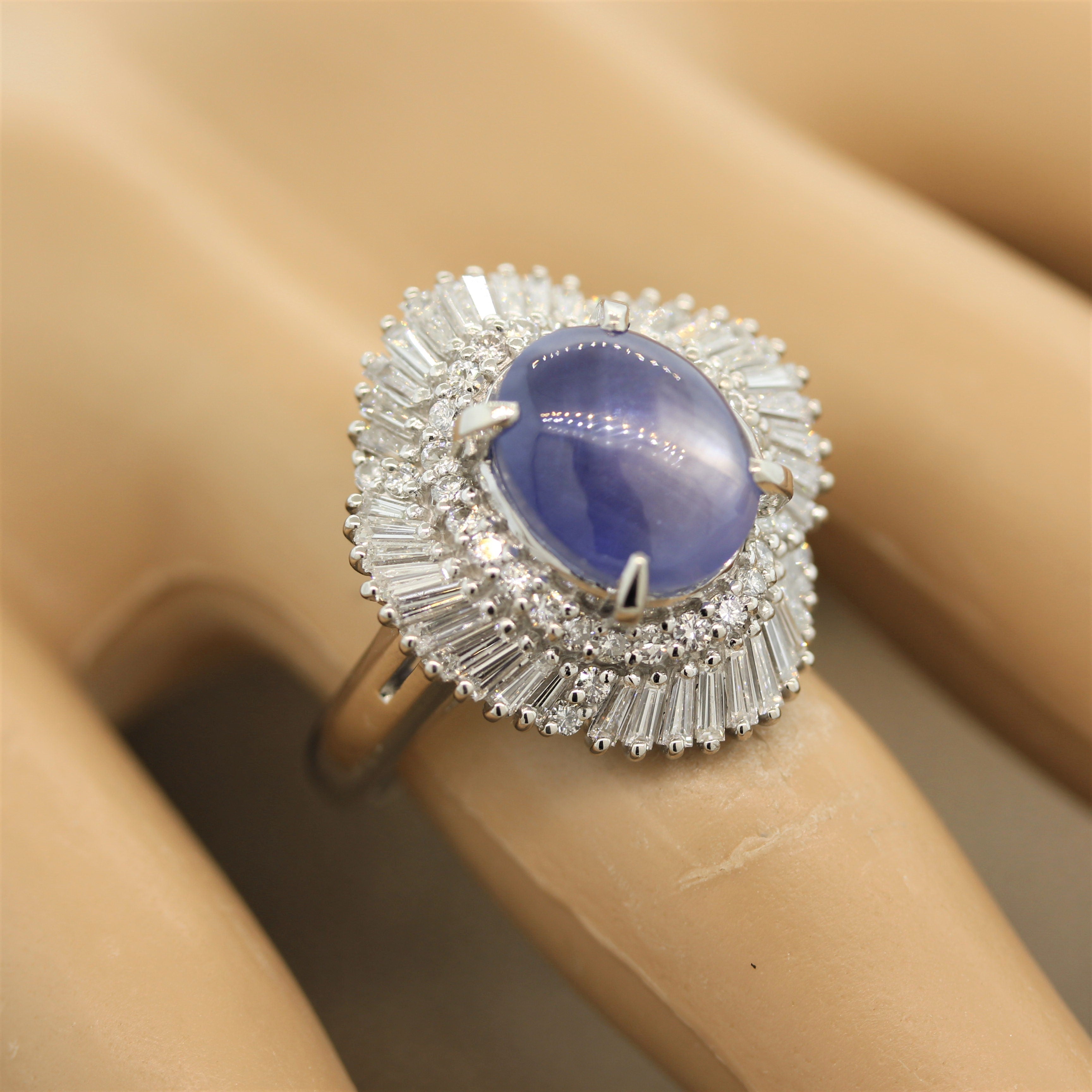 Star Sapphire Diamond Platinum Ballerina Ring