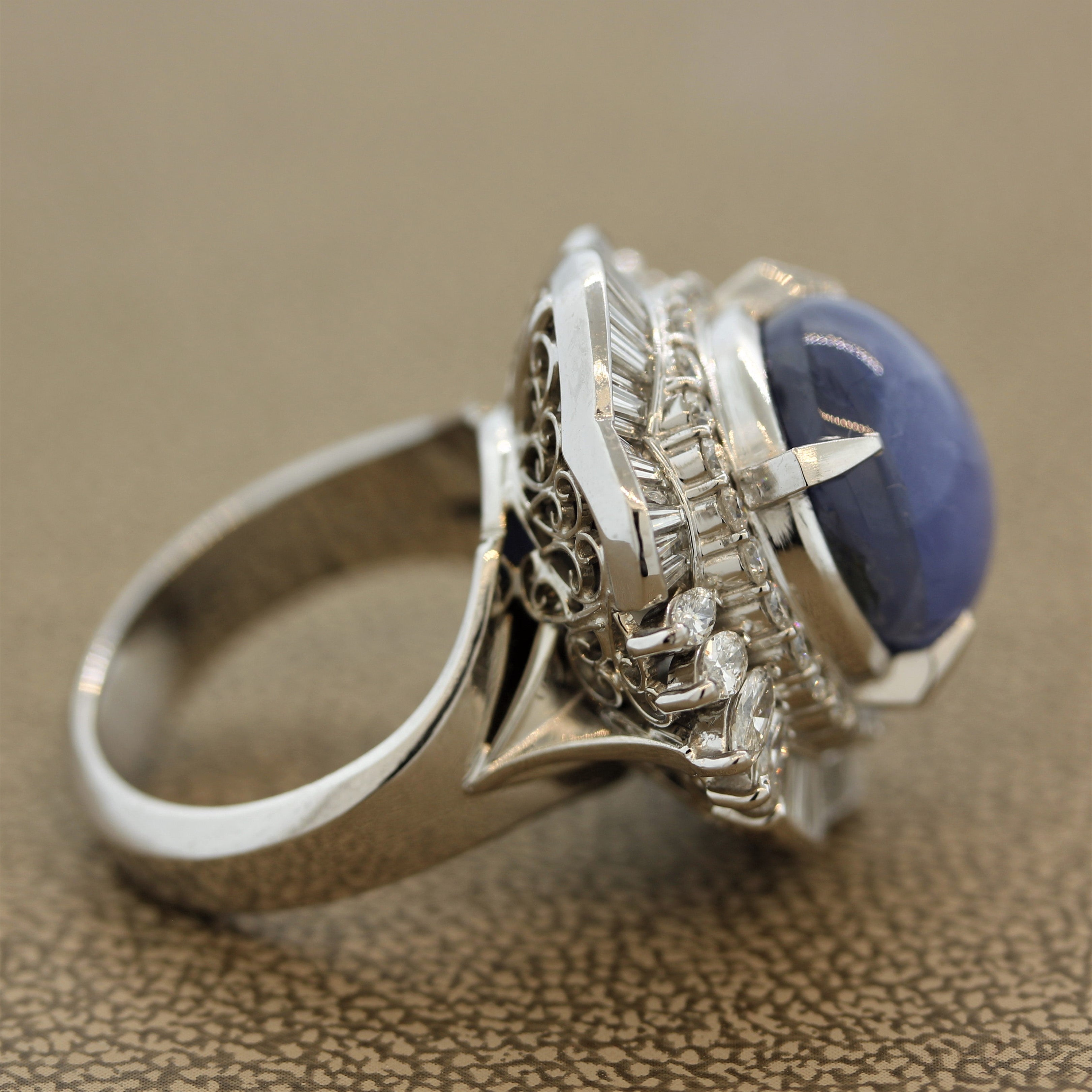 Star Sapphire Diamond Platinum Cocktail Ring