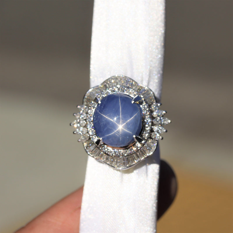 Star Sapphire Diamond Platinum Cocktail Ring