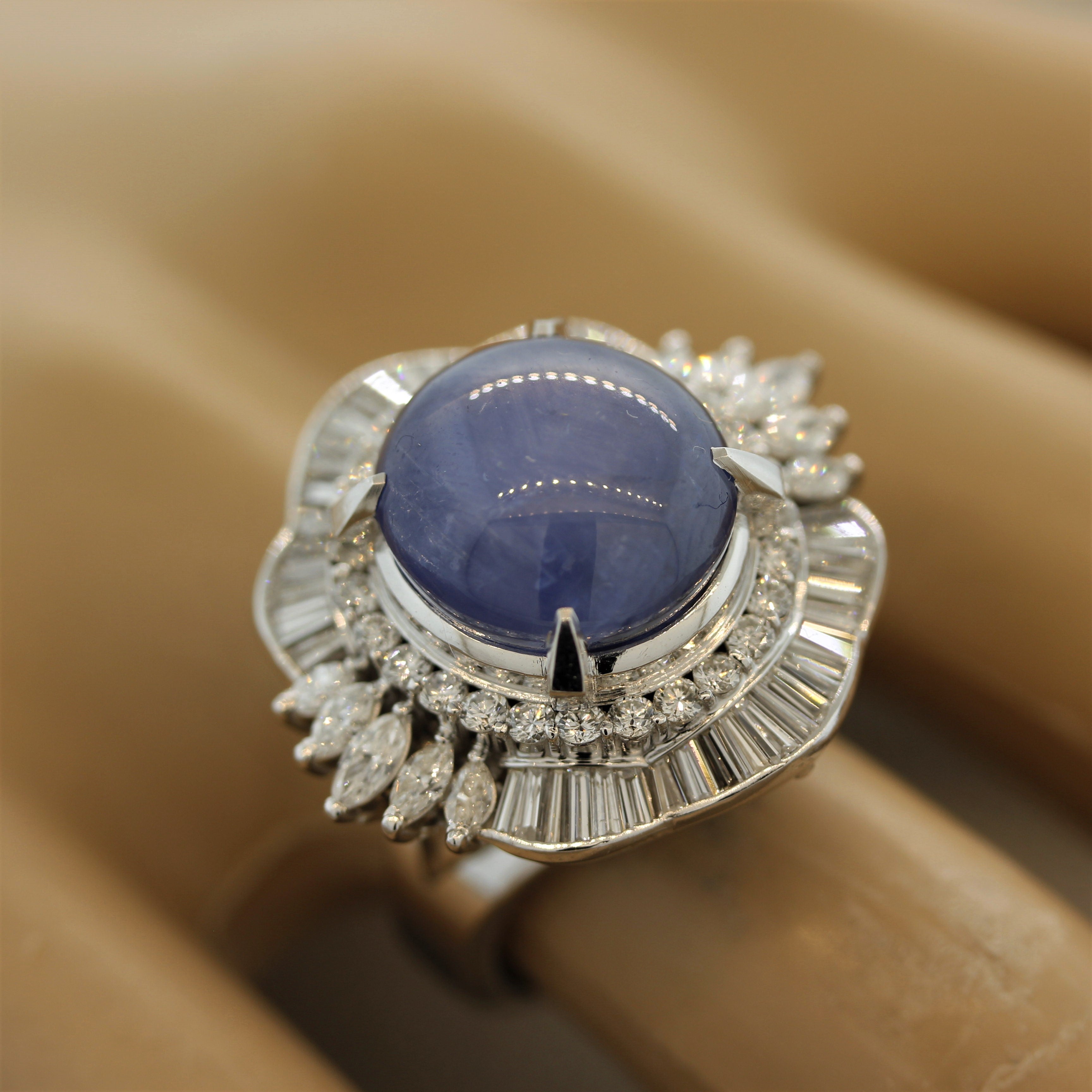 Star Sapphire Diamond Platinum Cocktail Ring