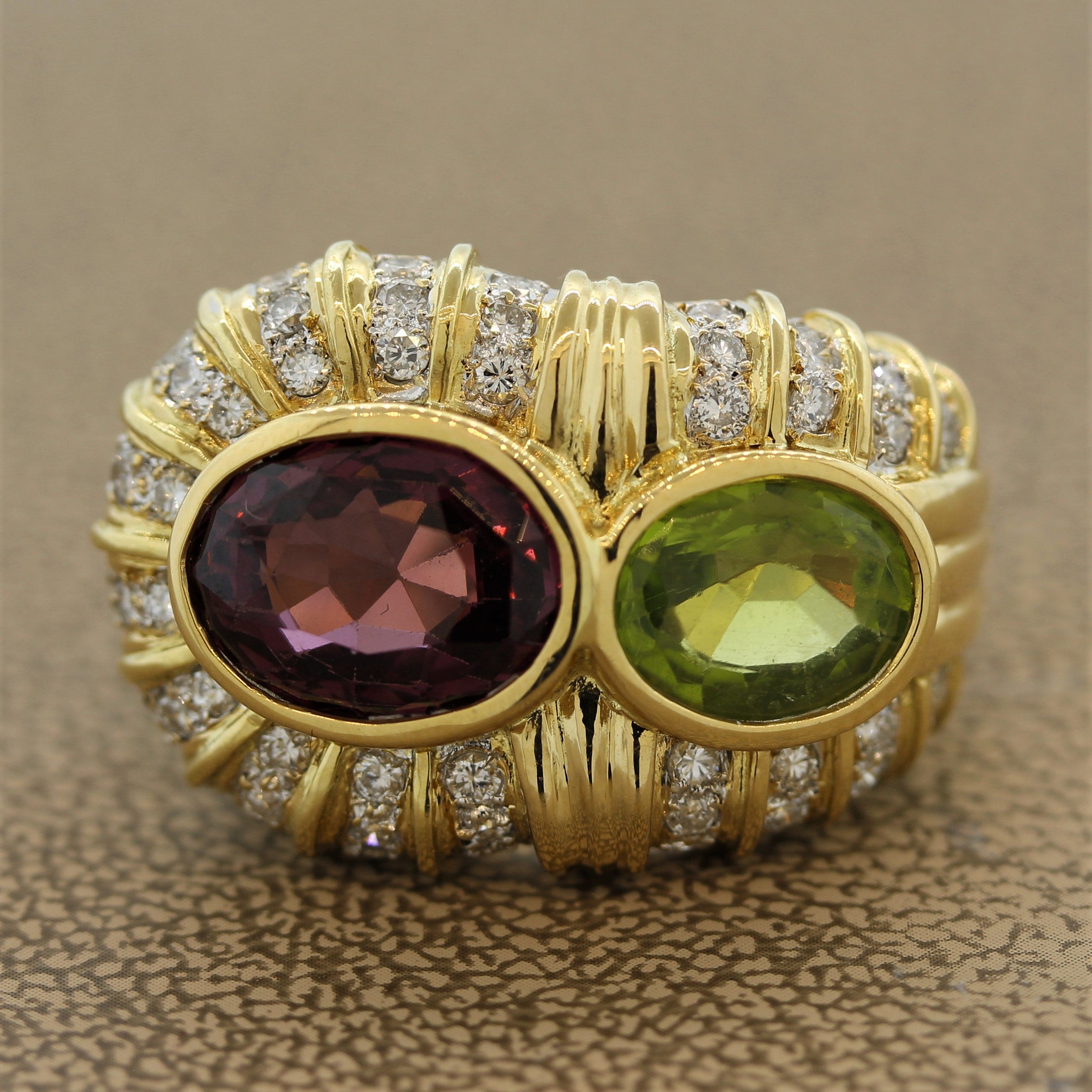 Spinel Peridot Diamond Gold Cocktail Ring