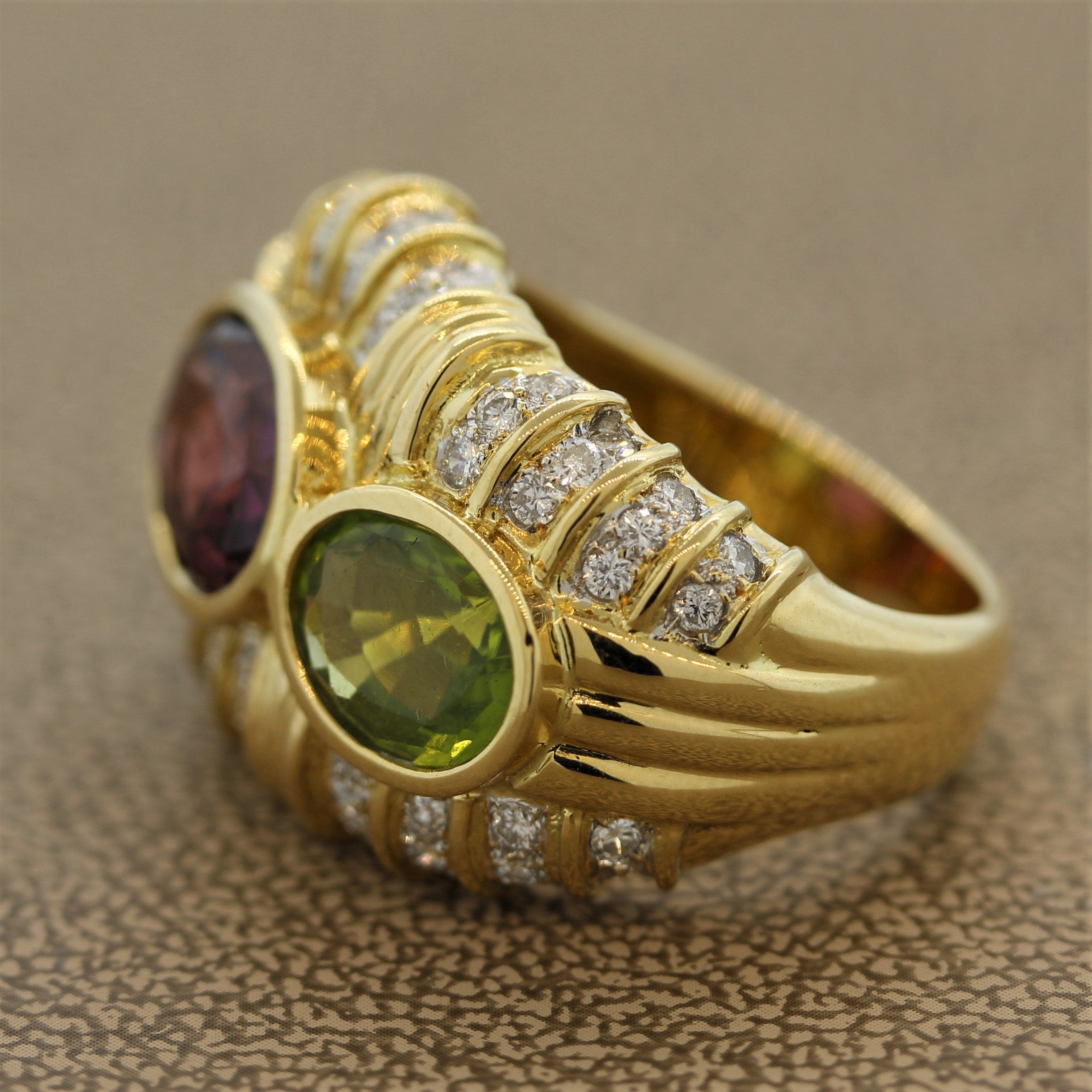 Spinel Peridot Diamond Gold Cocktail Ring