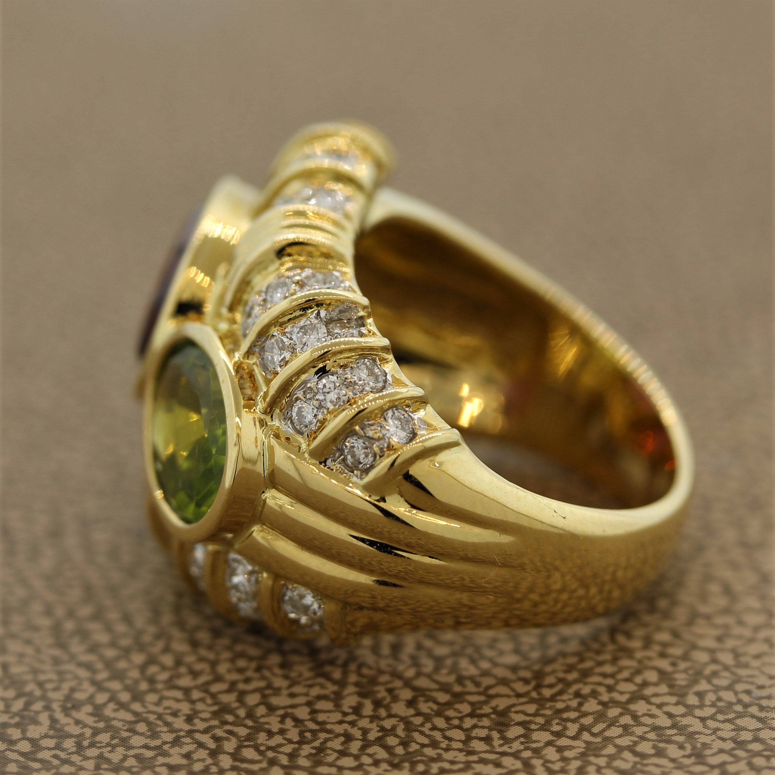 Spinel Peridot Diamond Gold Cocktail Ring