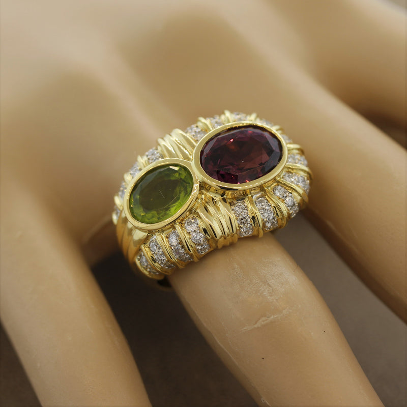 Spinel Peridot Diamond Gold Cocktail Ring