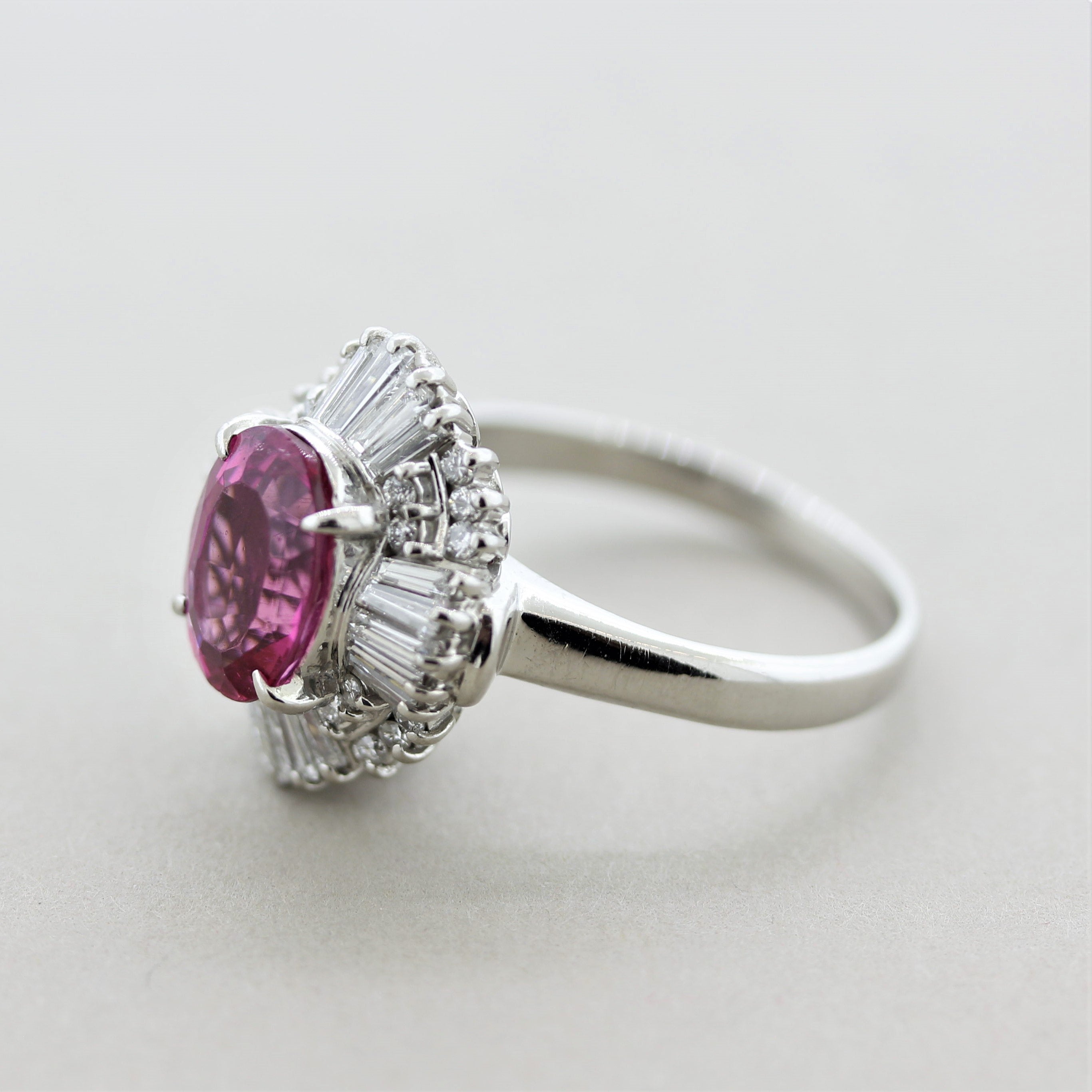 Rubellite Tourmaline Diamond Platinum Ring