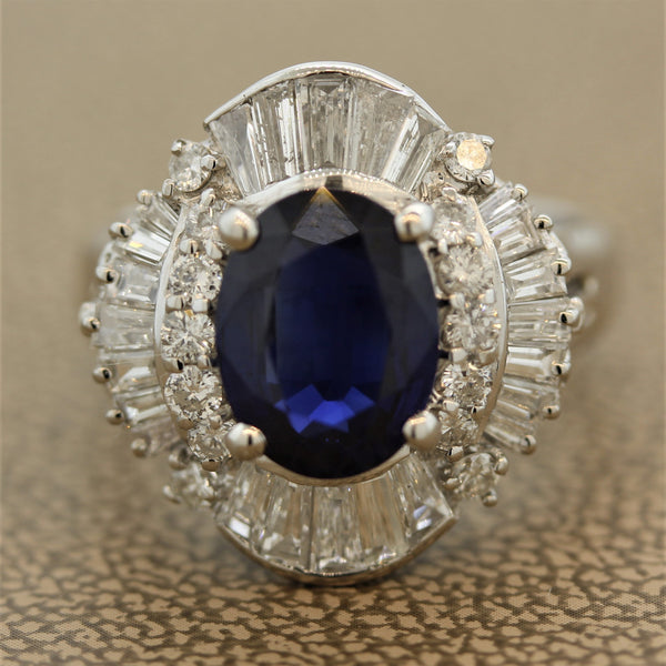 Sapphire Diamond Cluster Platinum Cocktail Ring