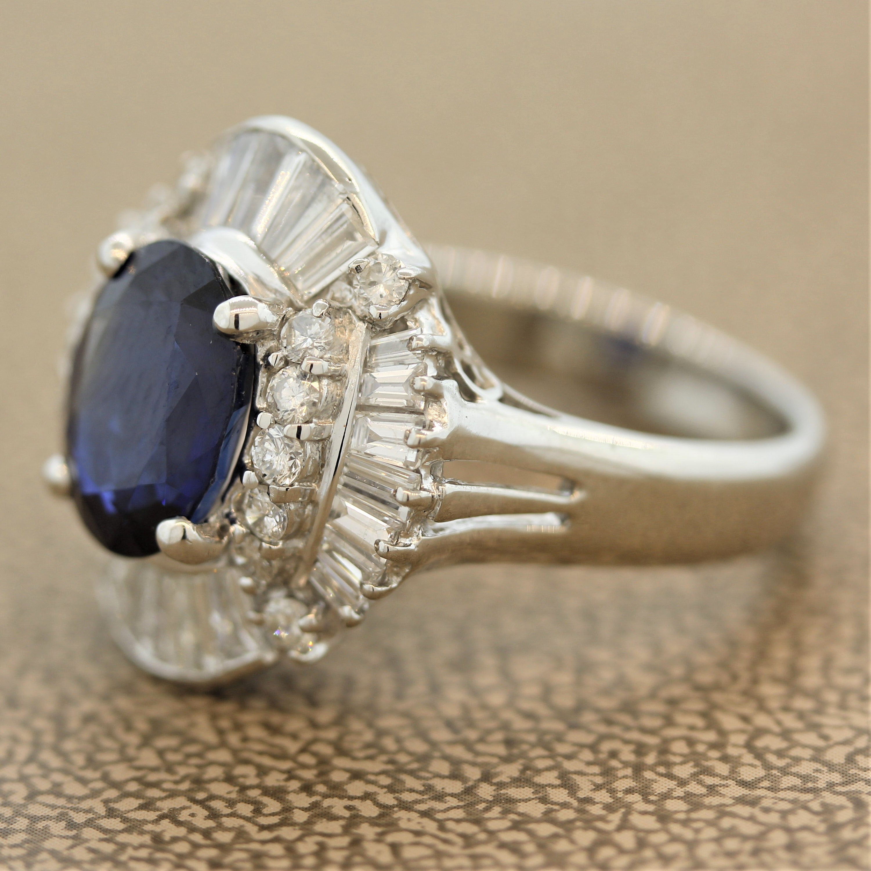 Sapphire Diamond Cluster Platinum Cocktail Ring