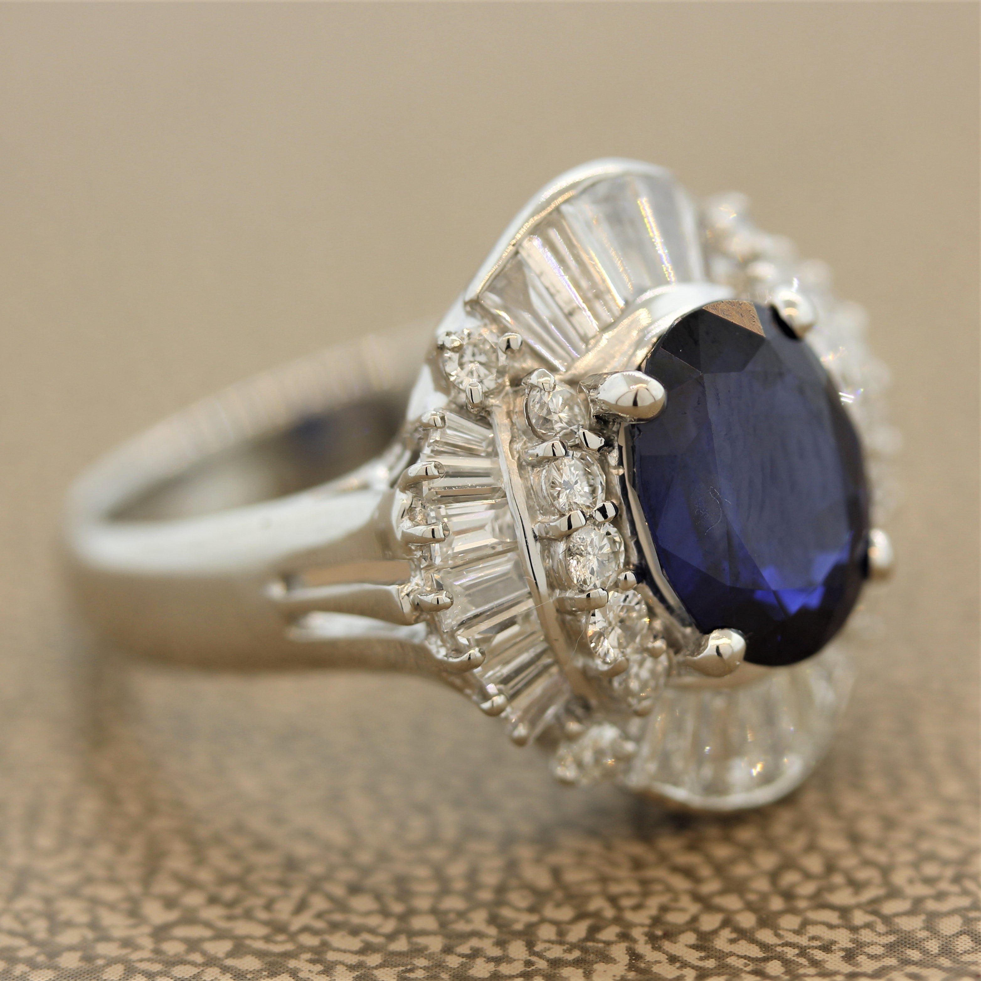 Sapphire Diamond Cluster Platinum Cocktail Ring