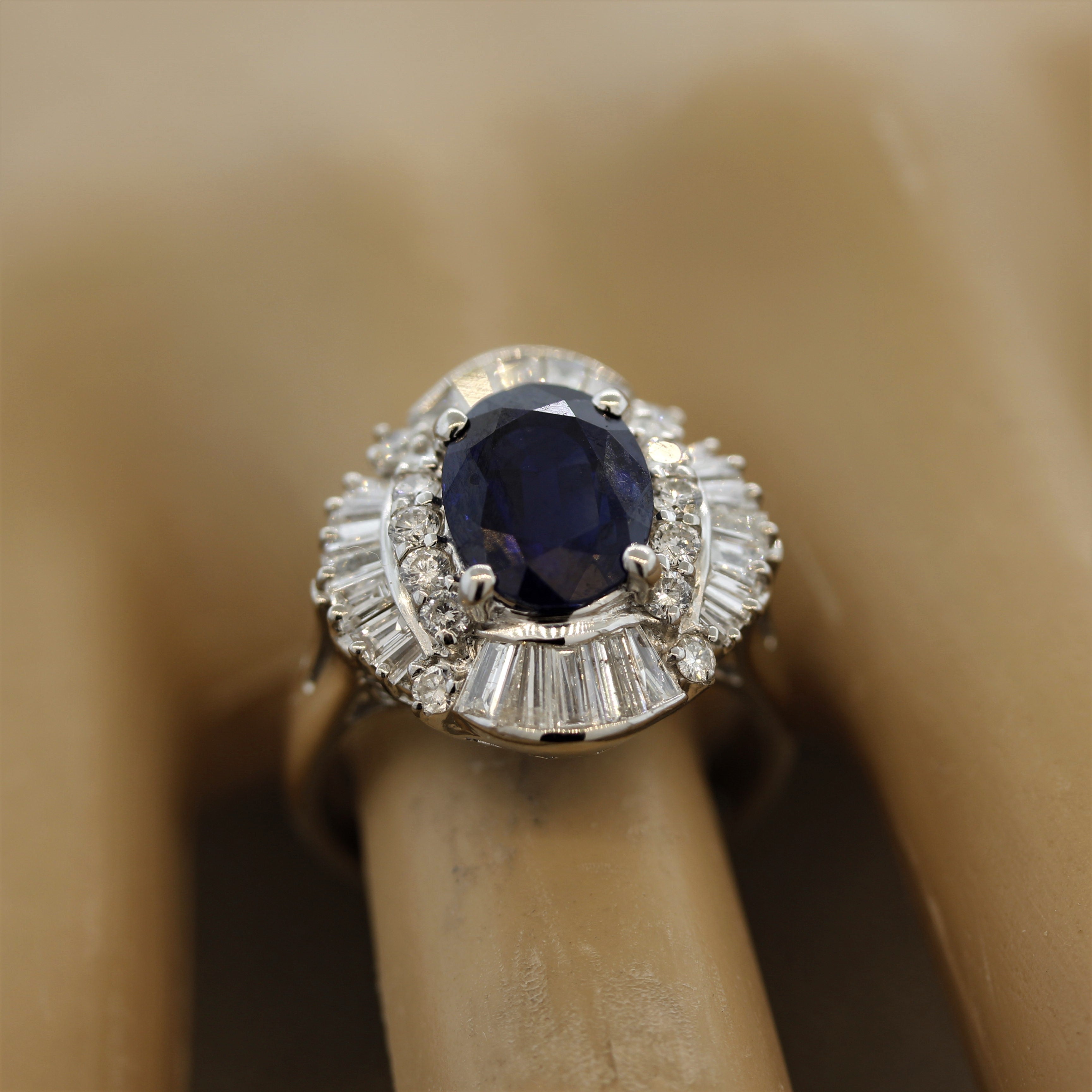 Sapphire Diamond Cluster Platinum Cocktail Ring