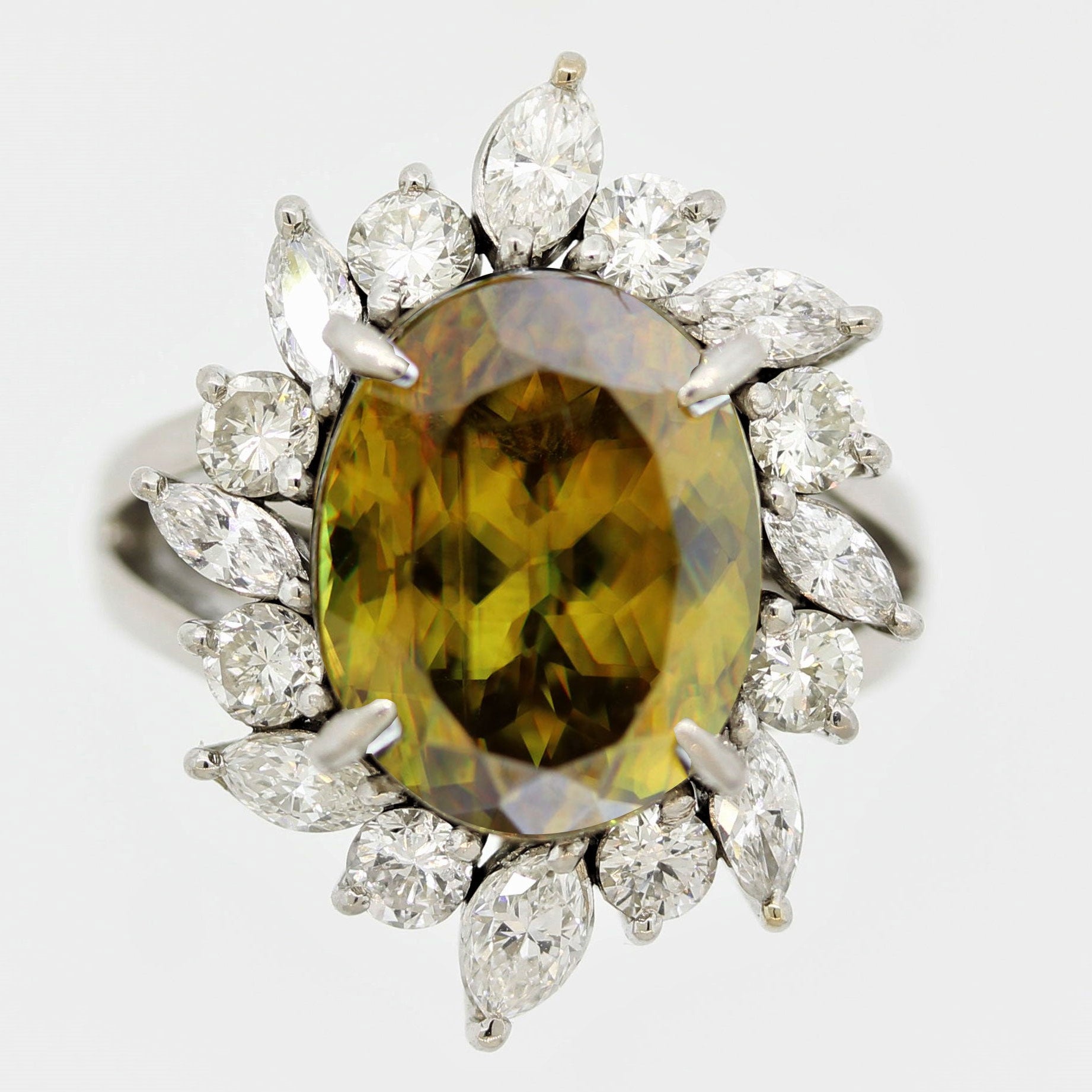 Sphene Diamond Platinum Ring