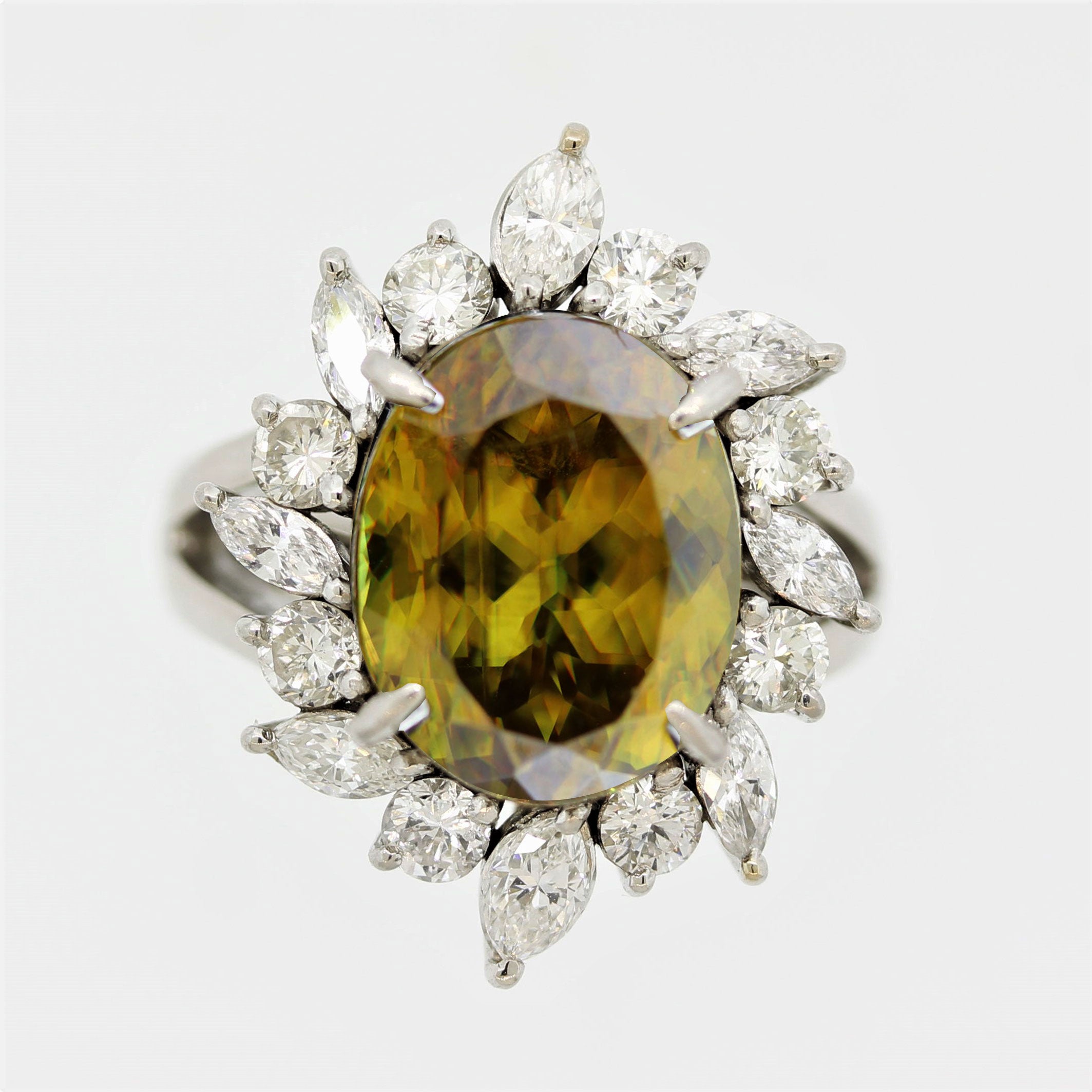 Sphene Diamond Platinum Ring