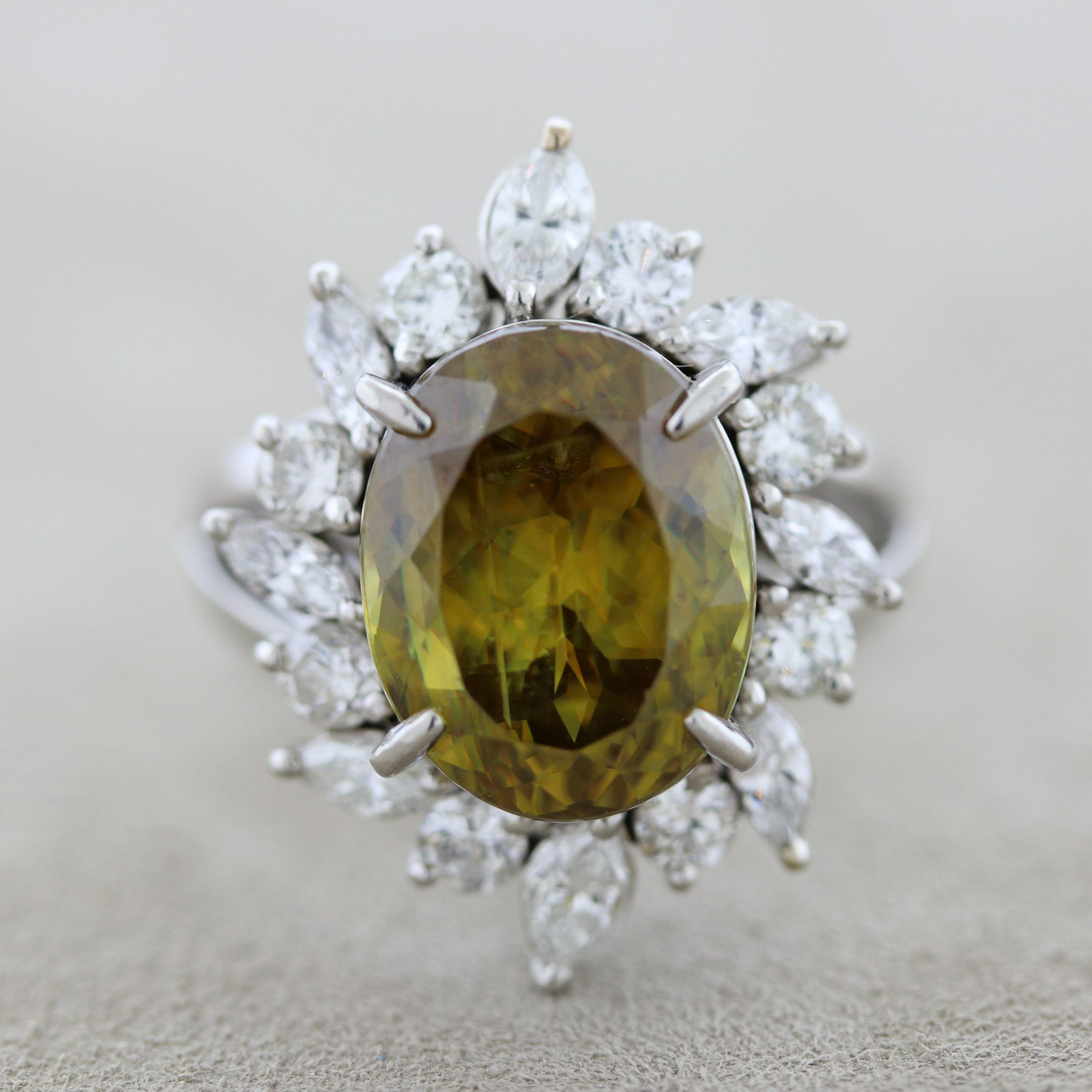 Sphene Diamond Platinum Ring