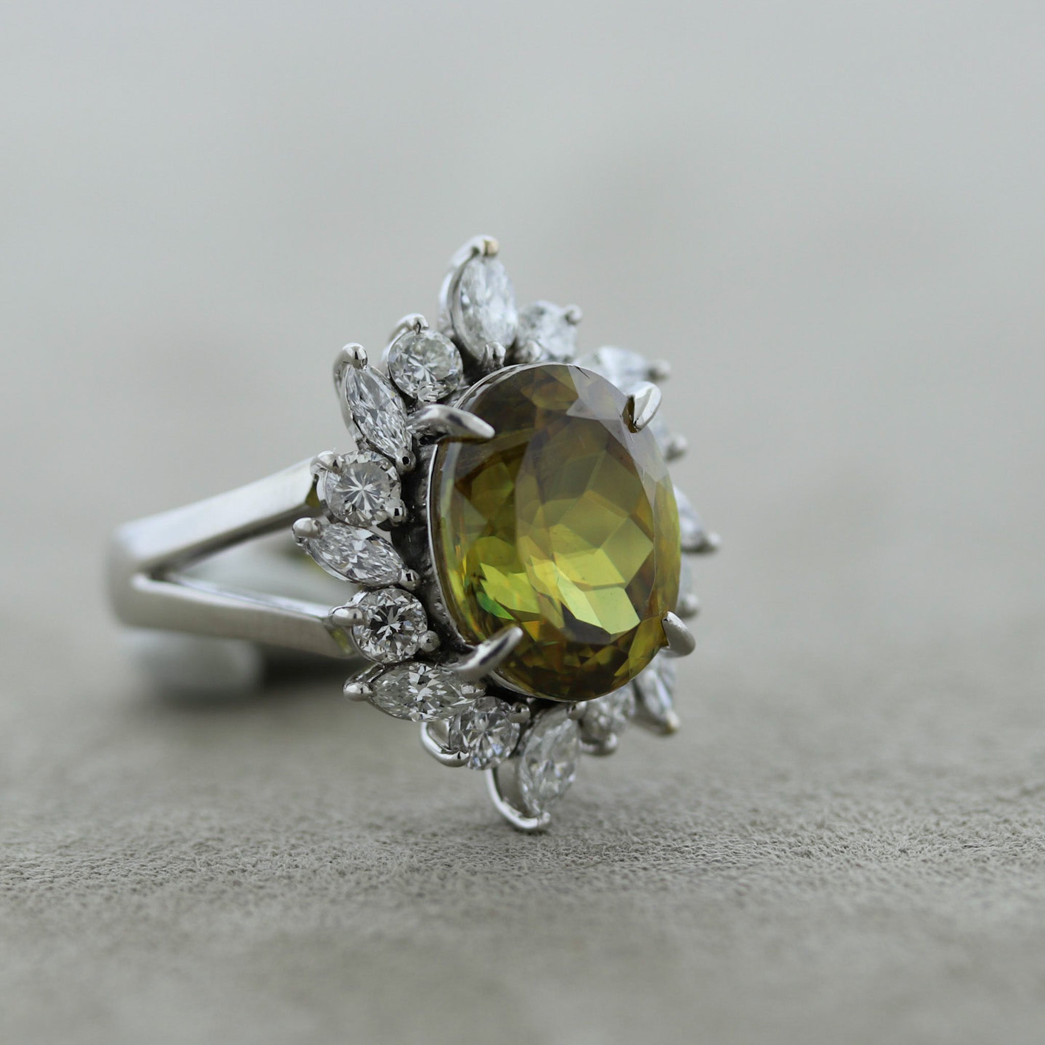 Sphene Diamond Platinum Ring