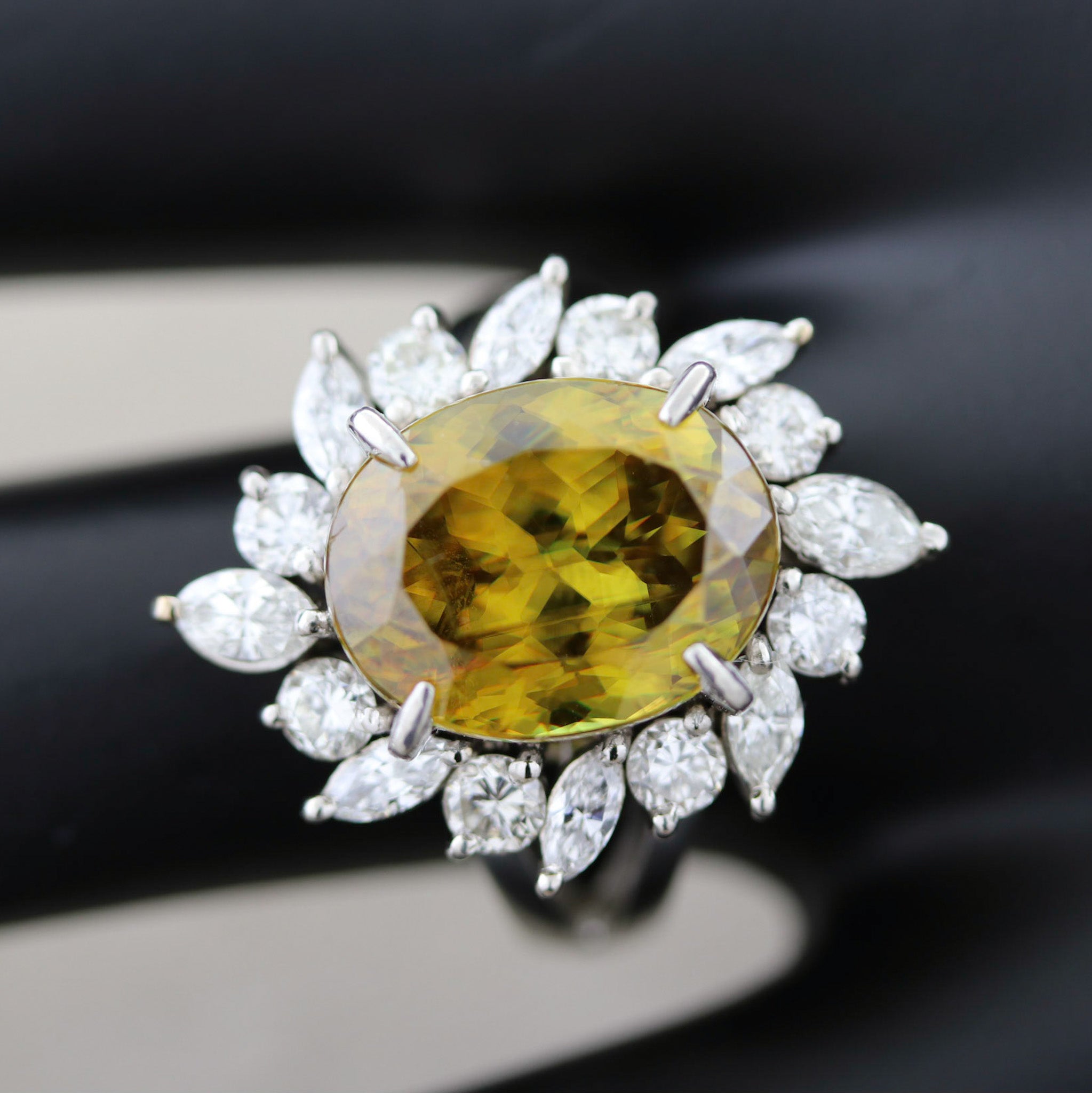 Sphene Diamond Platinum Ring