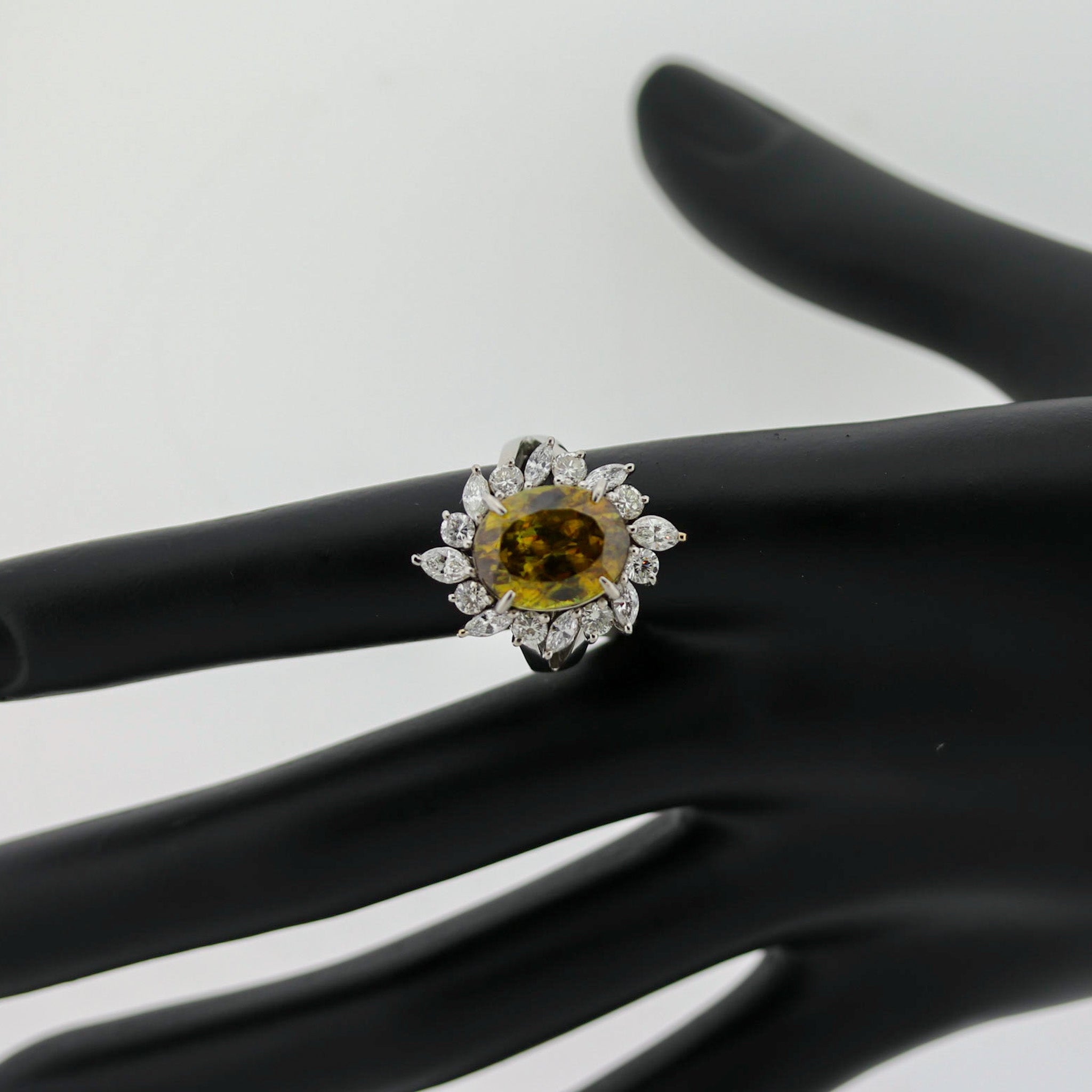 Sphene Diamond Platinum Ring