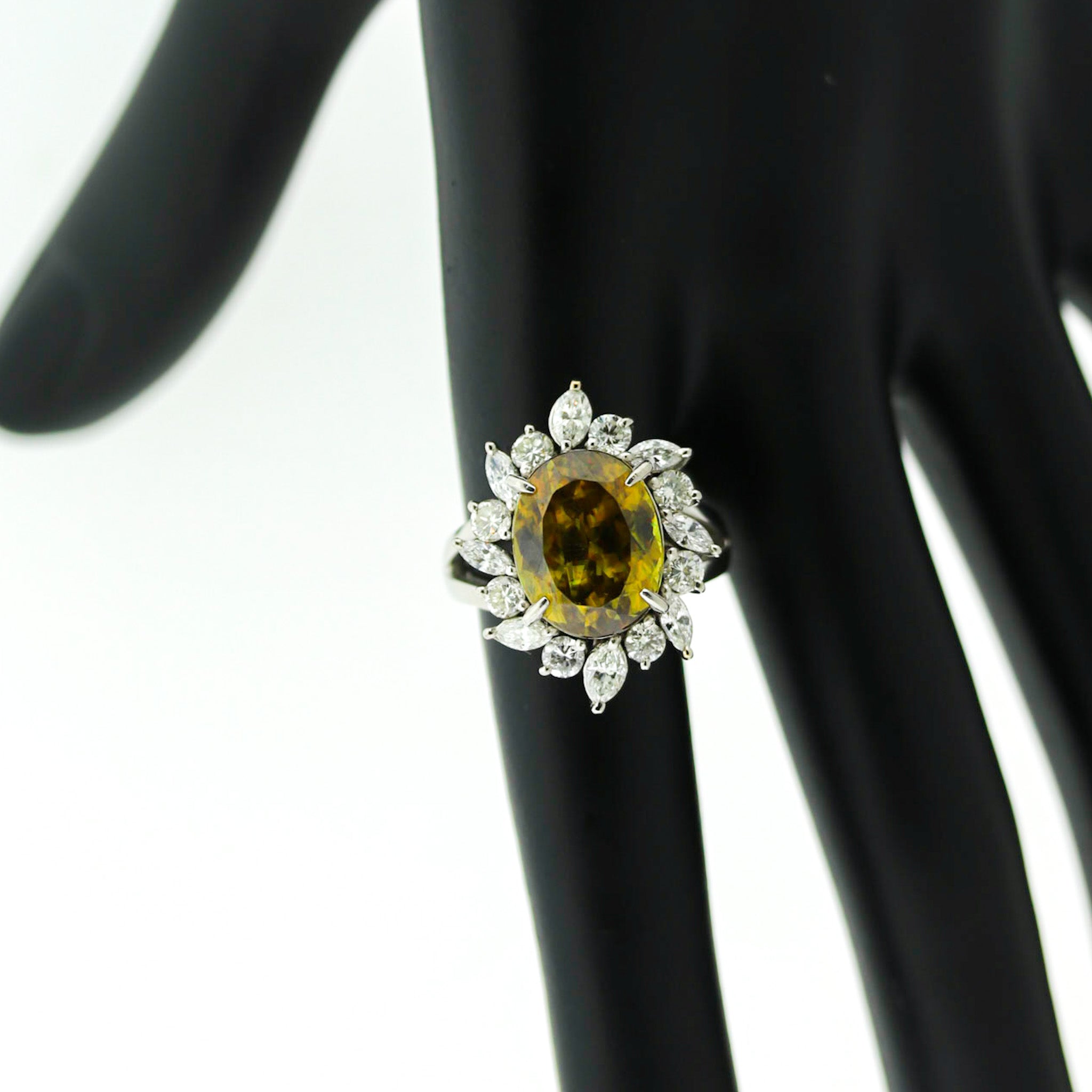 Sphene Diamond Platinum Ring