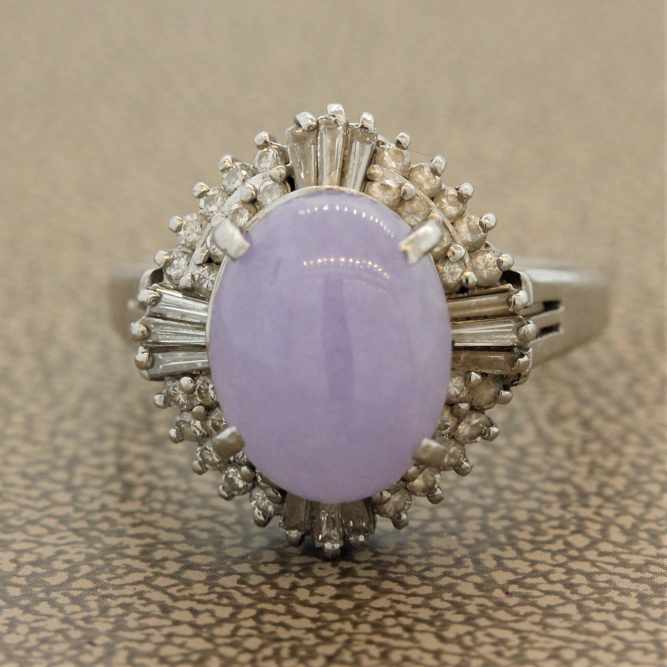 Lavender Jadeite Jade Diamond Platinum Ring