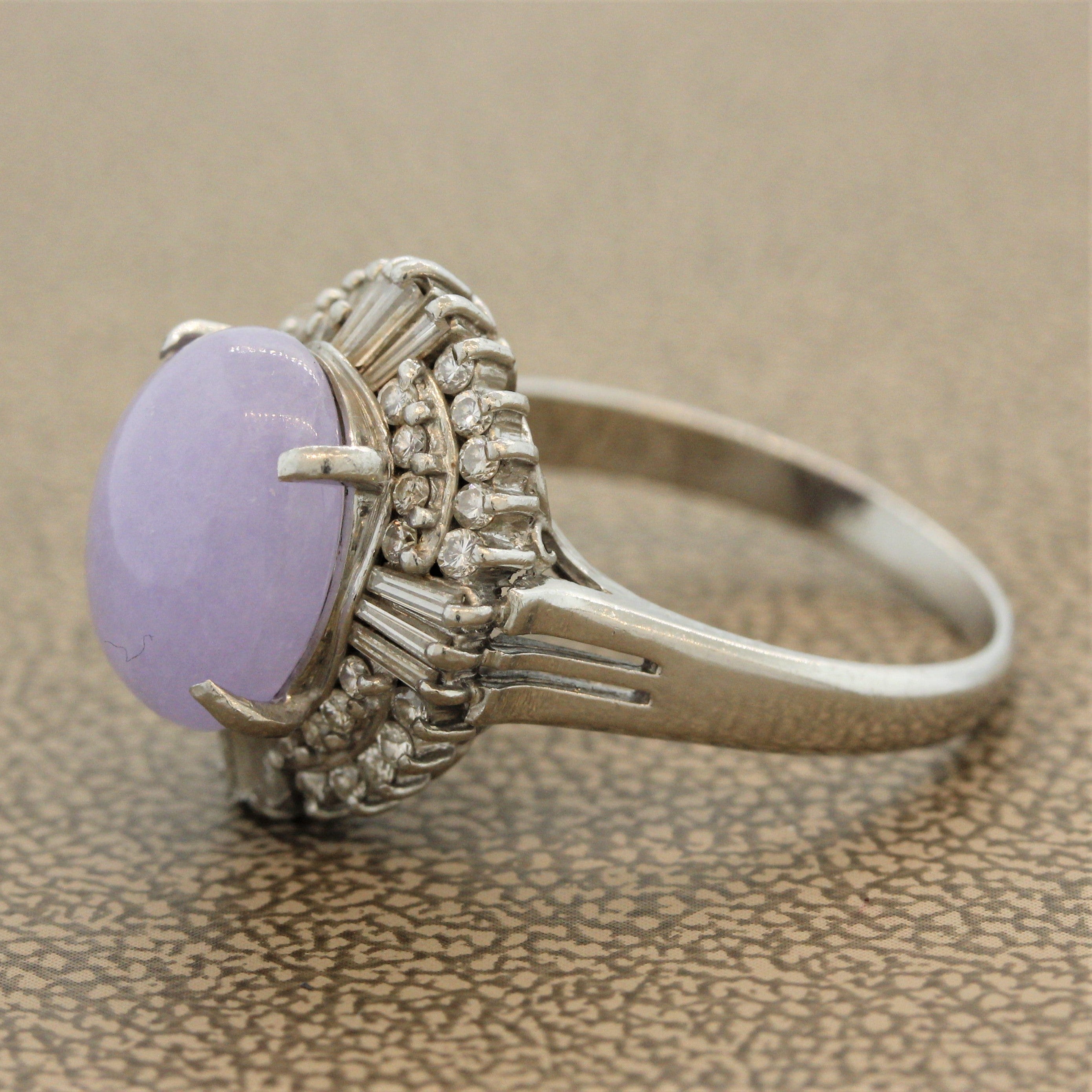 Lavender Jadeite Jade Diamond Platinum Ring