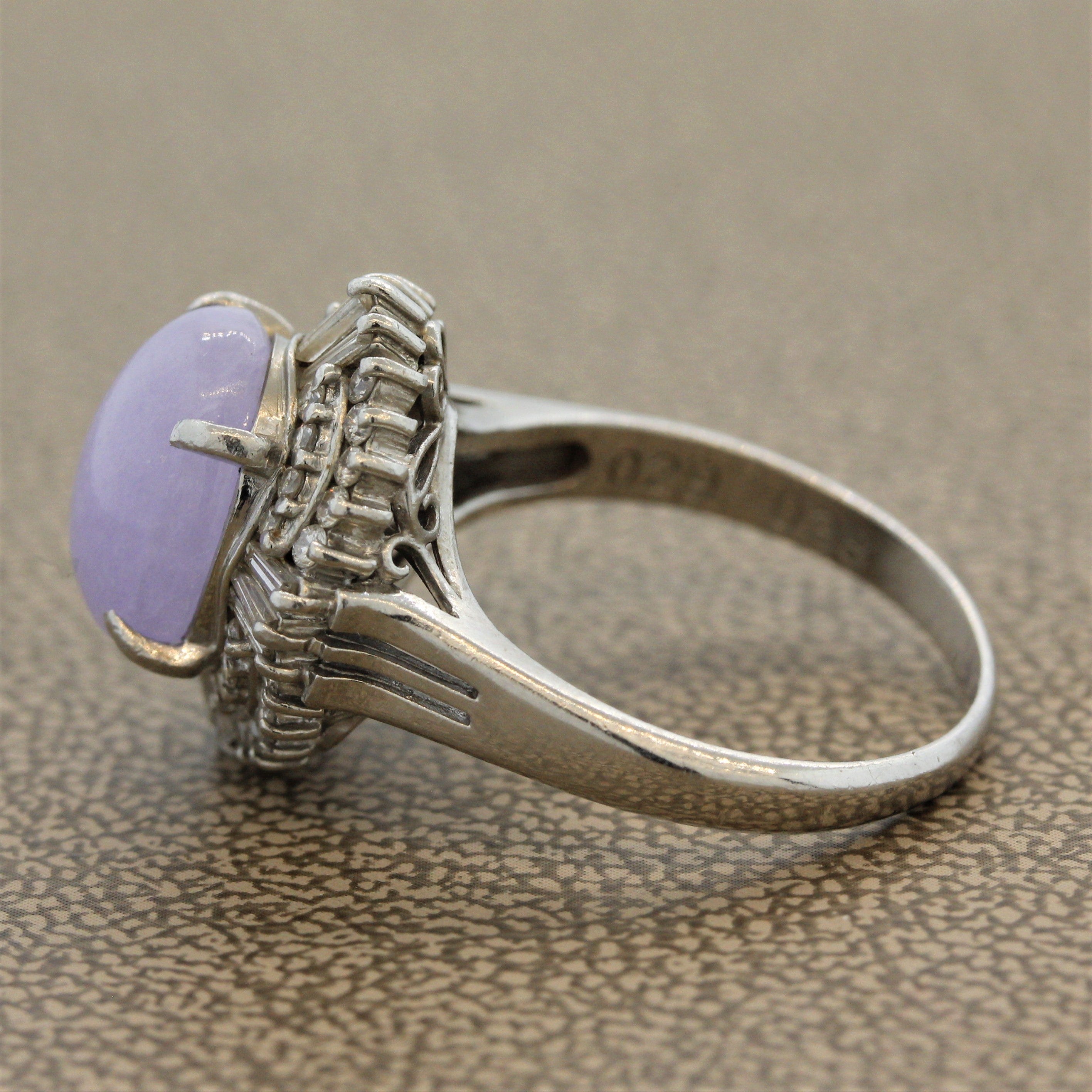 Lavender Jadeite Jade Diamond Platinum Ring