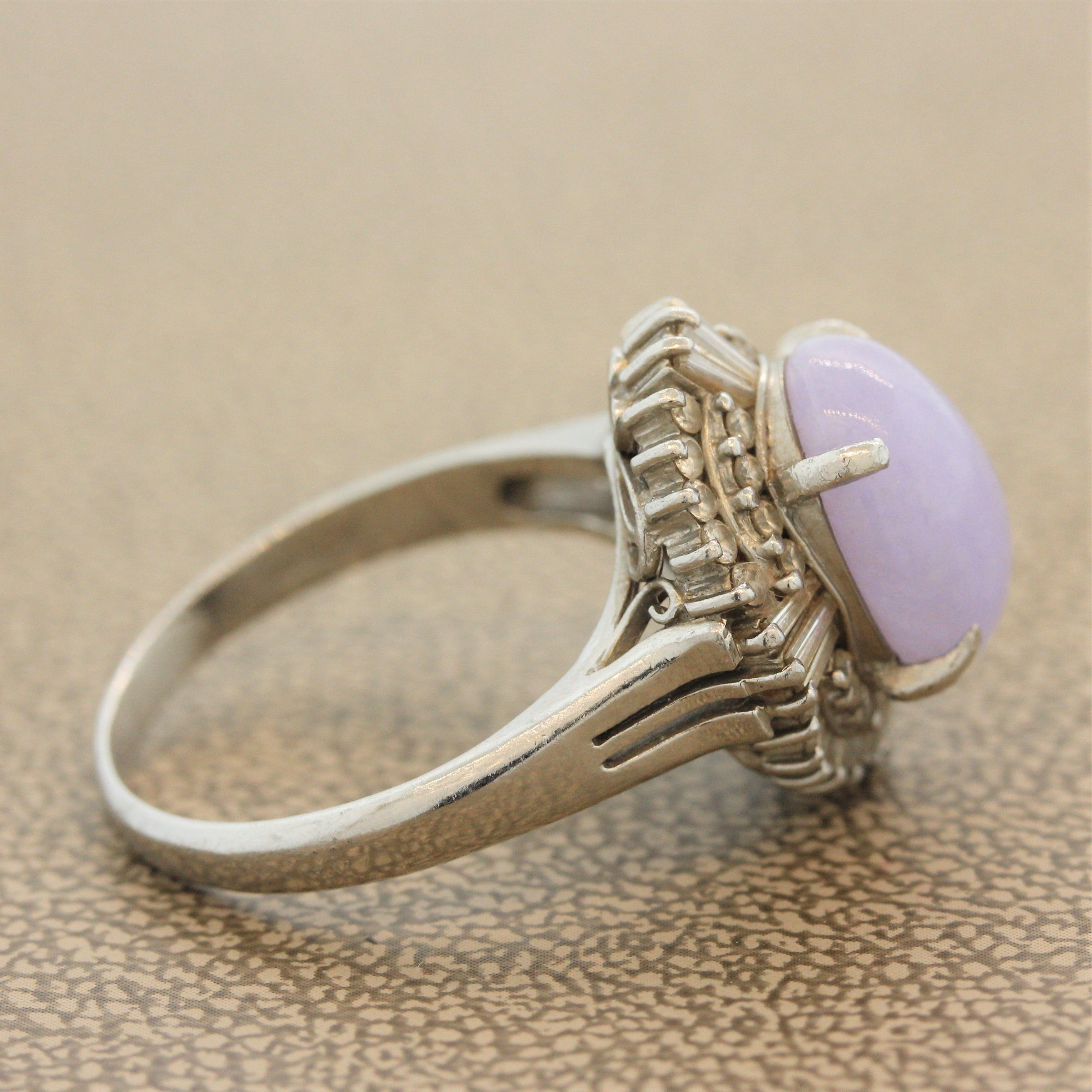 Lavender Jadeite Jade Diamond Platinum Ring