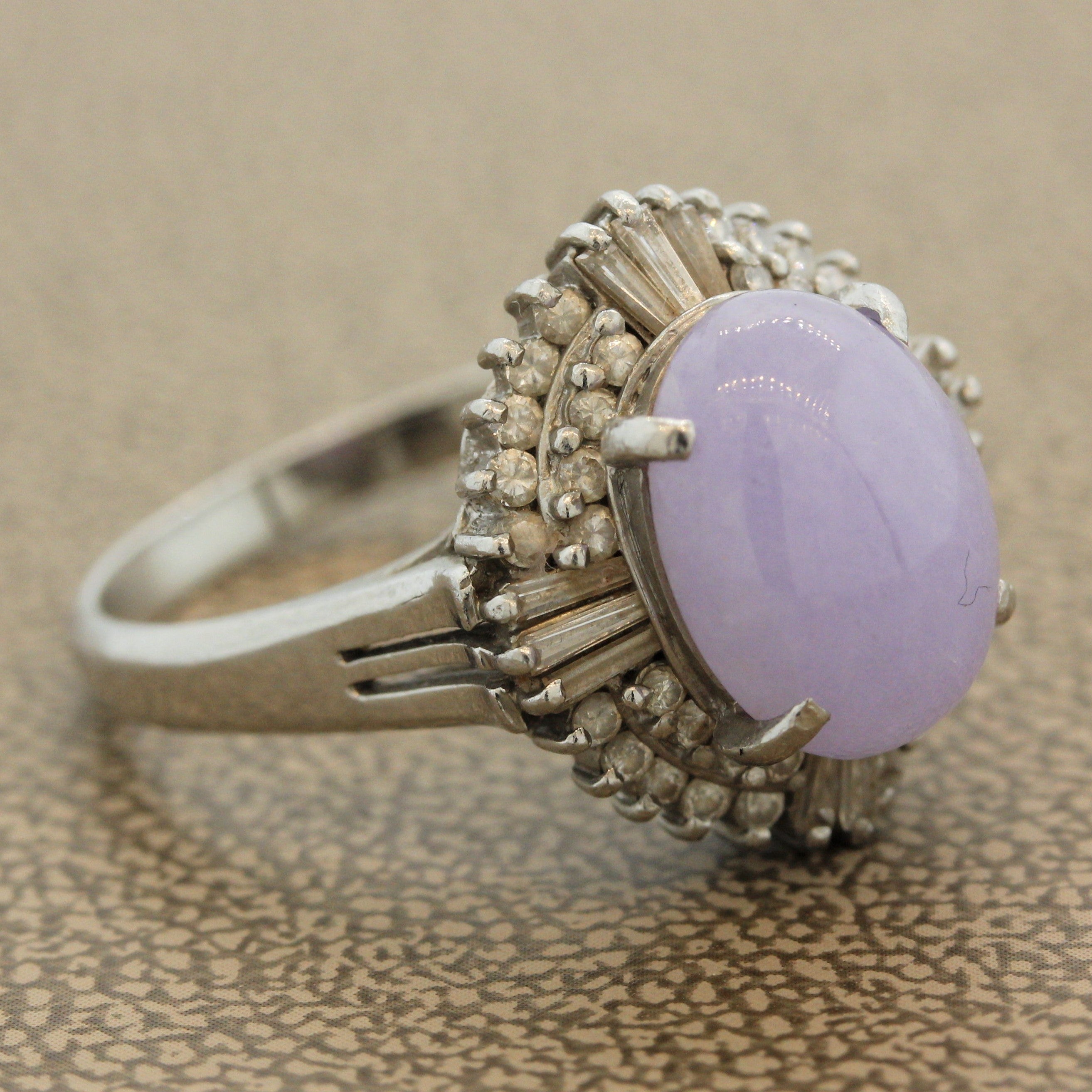 Lavender Jadeite Jade Diamond Platinum Ring