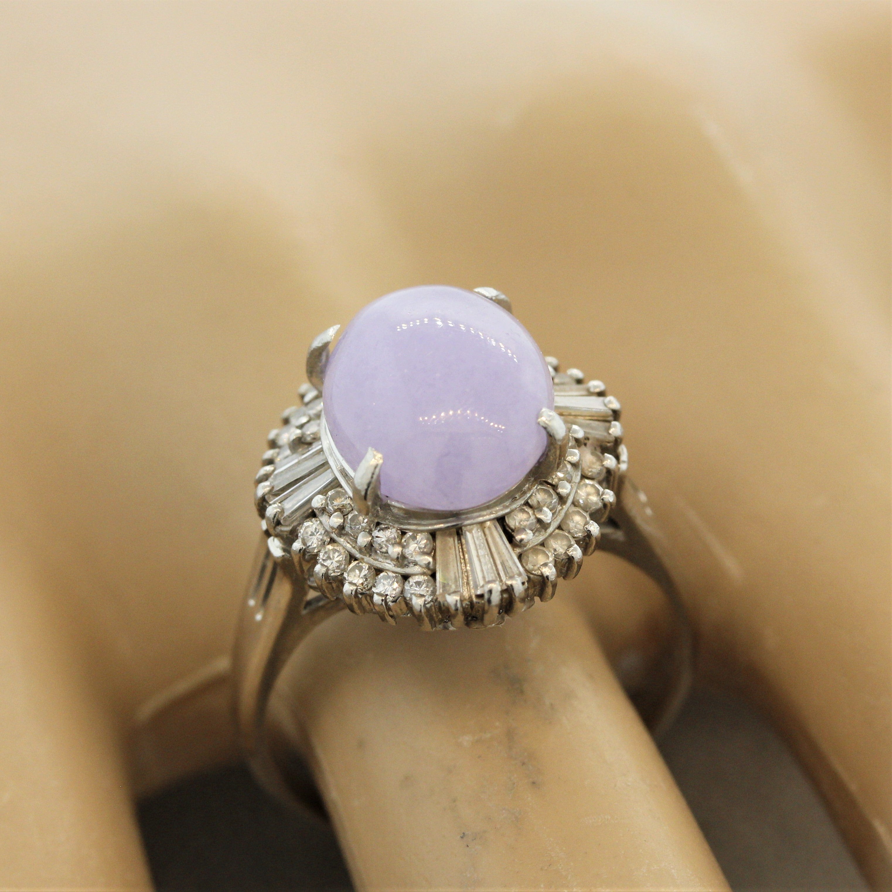 Lavender Jadeite Jade Diamond Platinum Ring