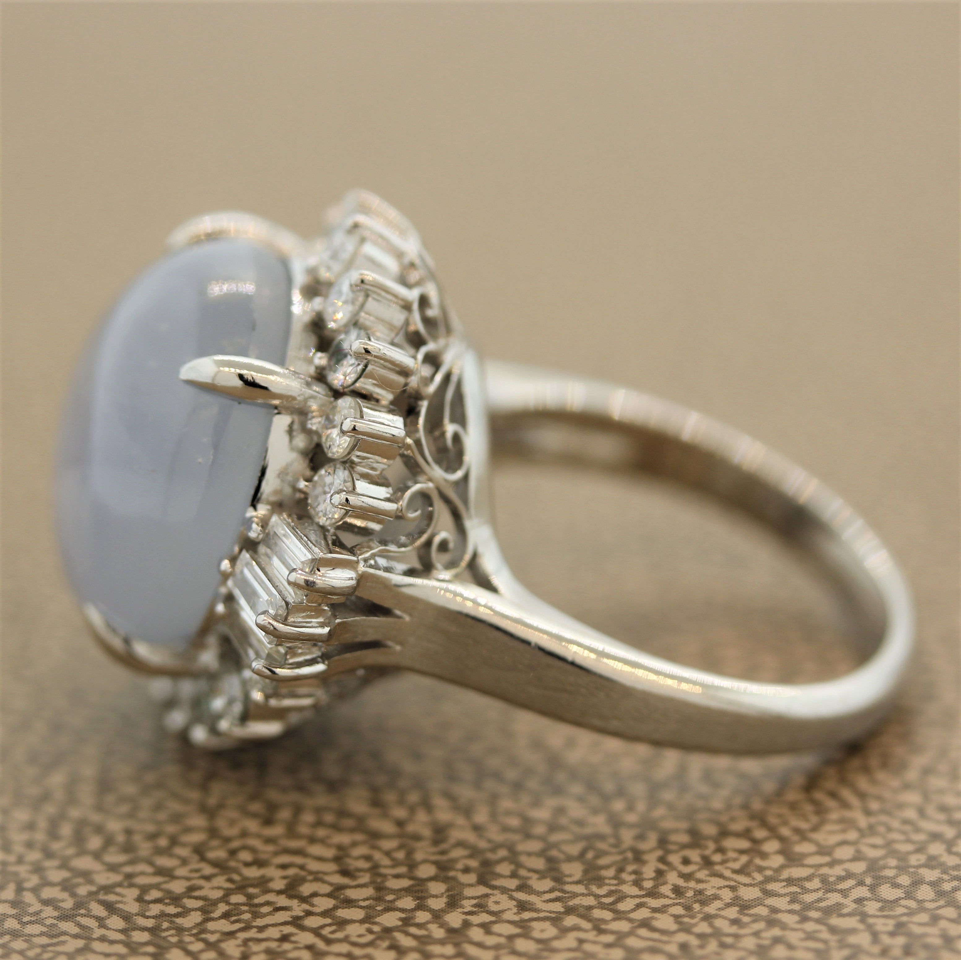 Star Sapphire Diamond Platinum Ring