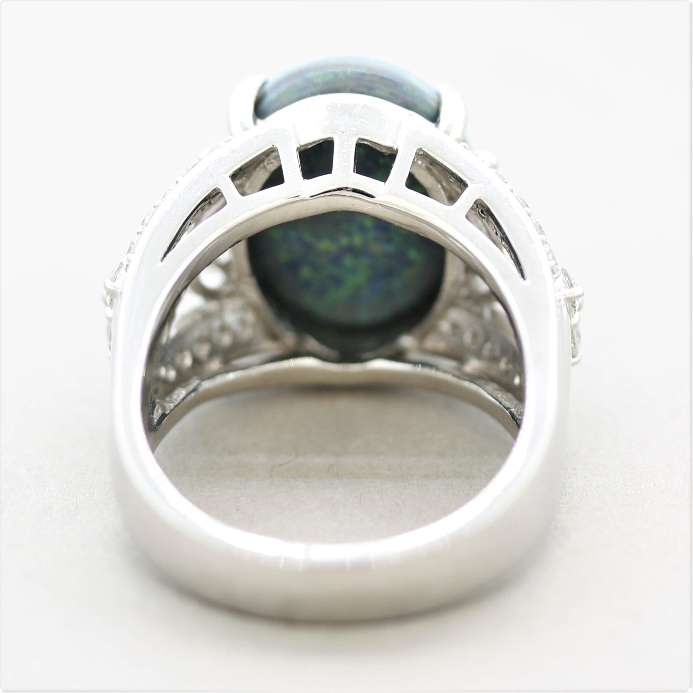 Australian Black Opal Diamond Platinum Cocktail Ring