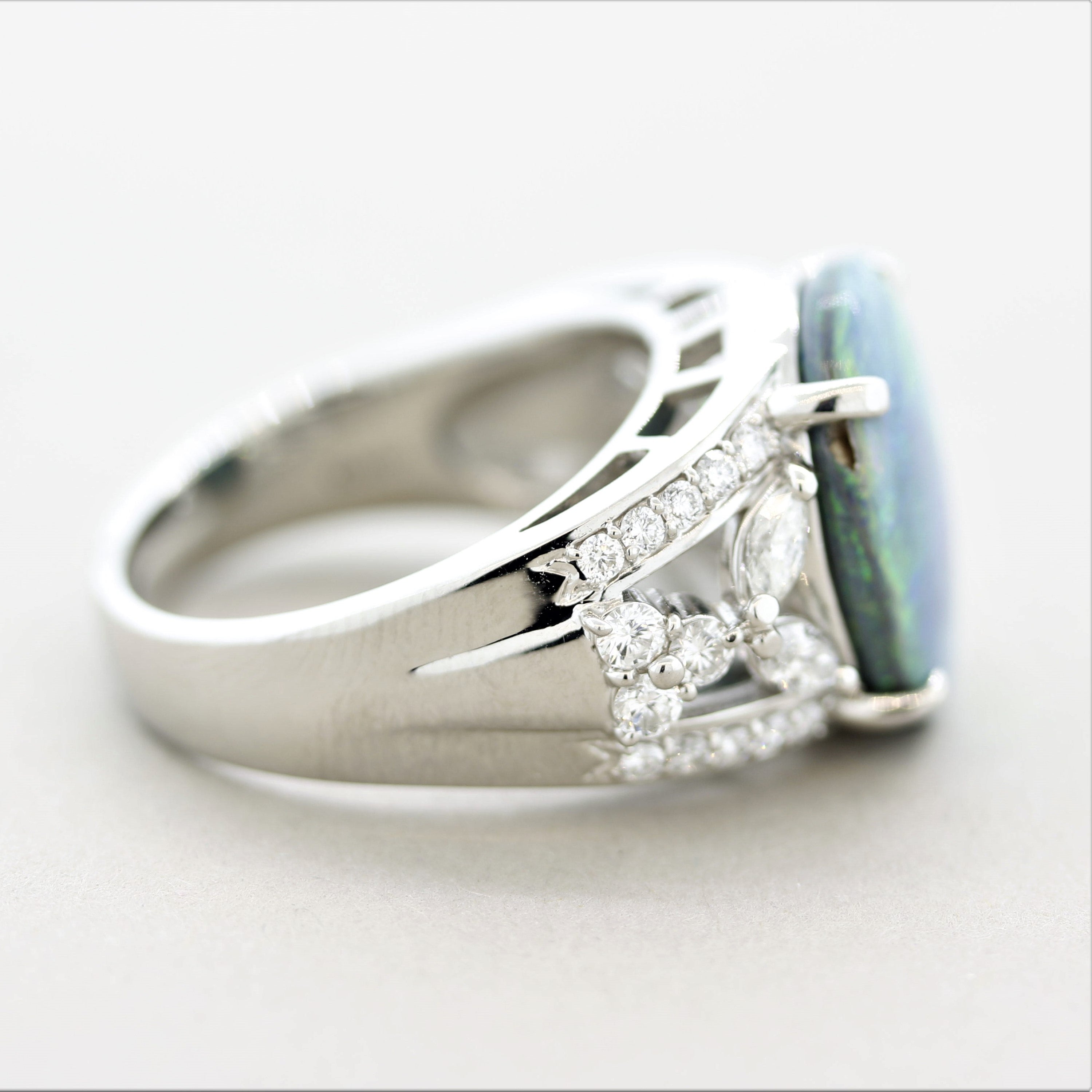 Australian Black Opal Diamond Platinum Cocktail Ring