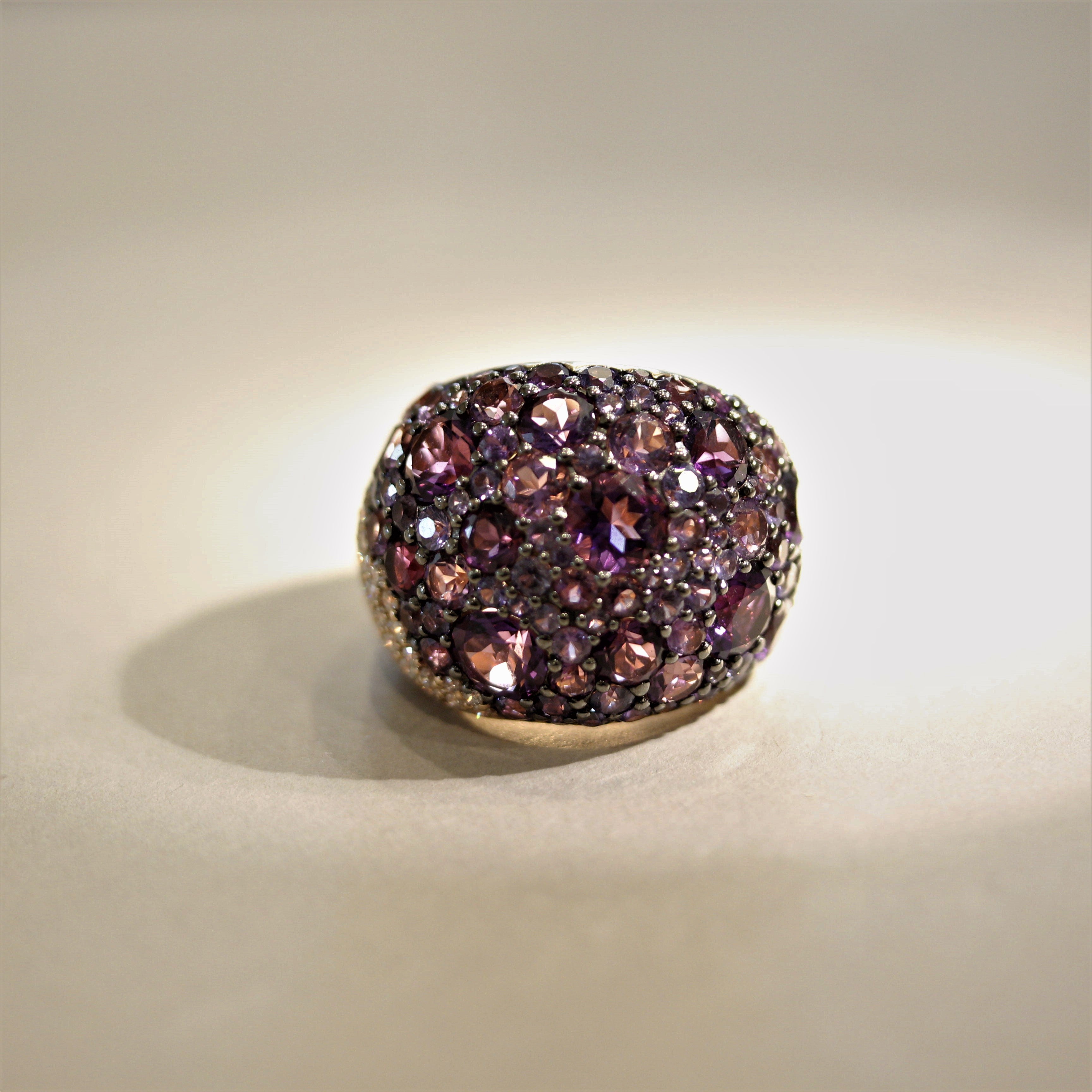 Amethyst Sapphire Diamond Gold Domed Cocktail Ring