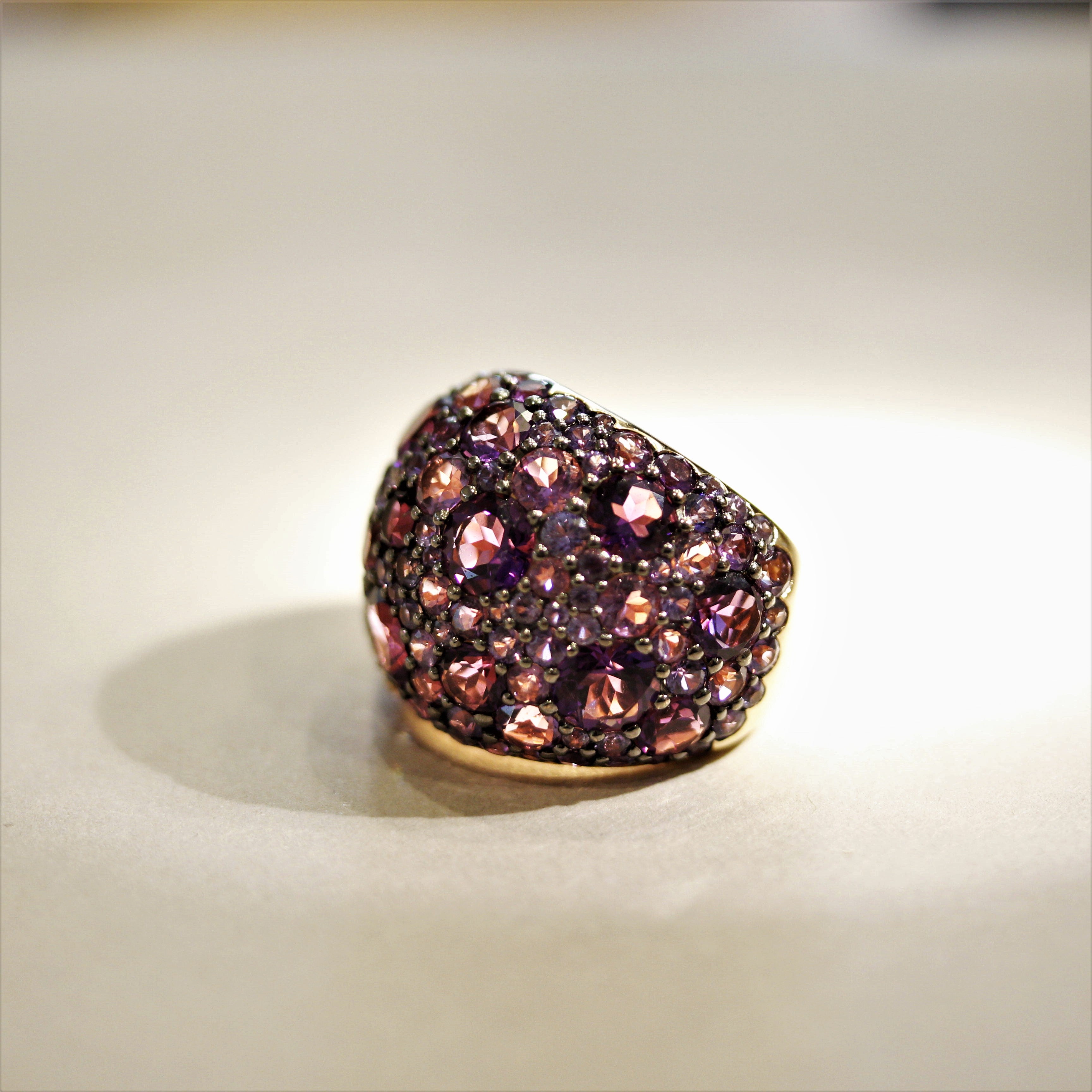 Amethyst Sapphire Diamond Gold Domed Cocktail Ring