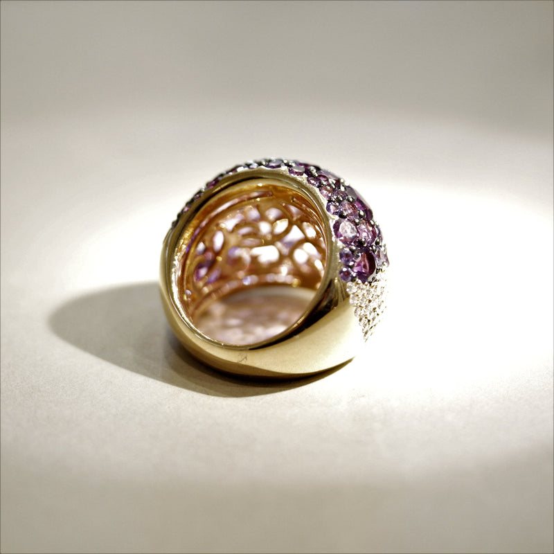 Amethyst Sapphire Diamond Gold Domed Cocktail Ring