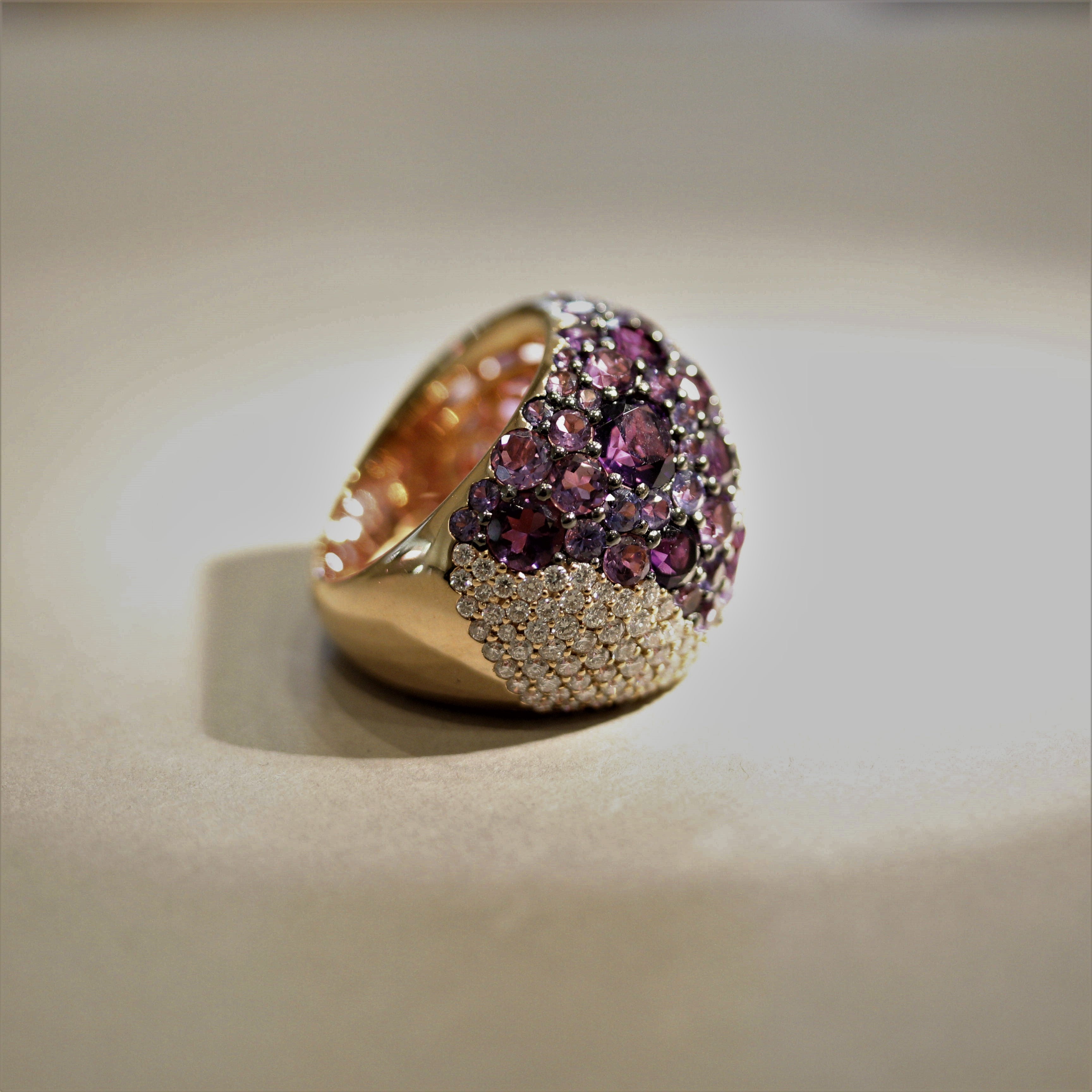 Amethyst Sapphire Diamond Gold Domed Cocktail Ring