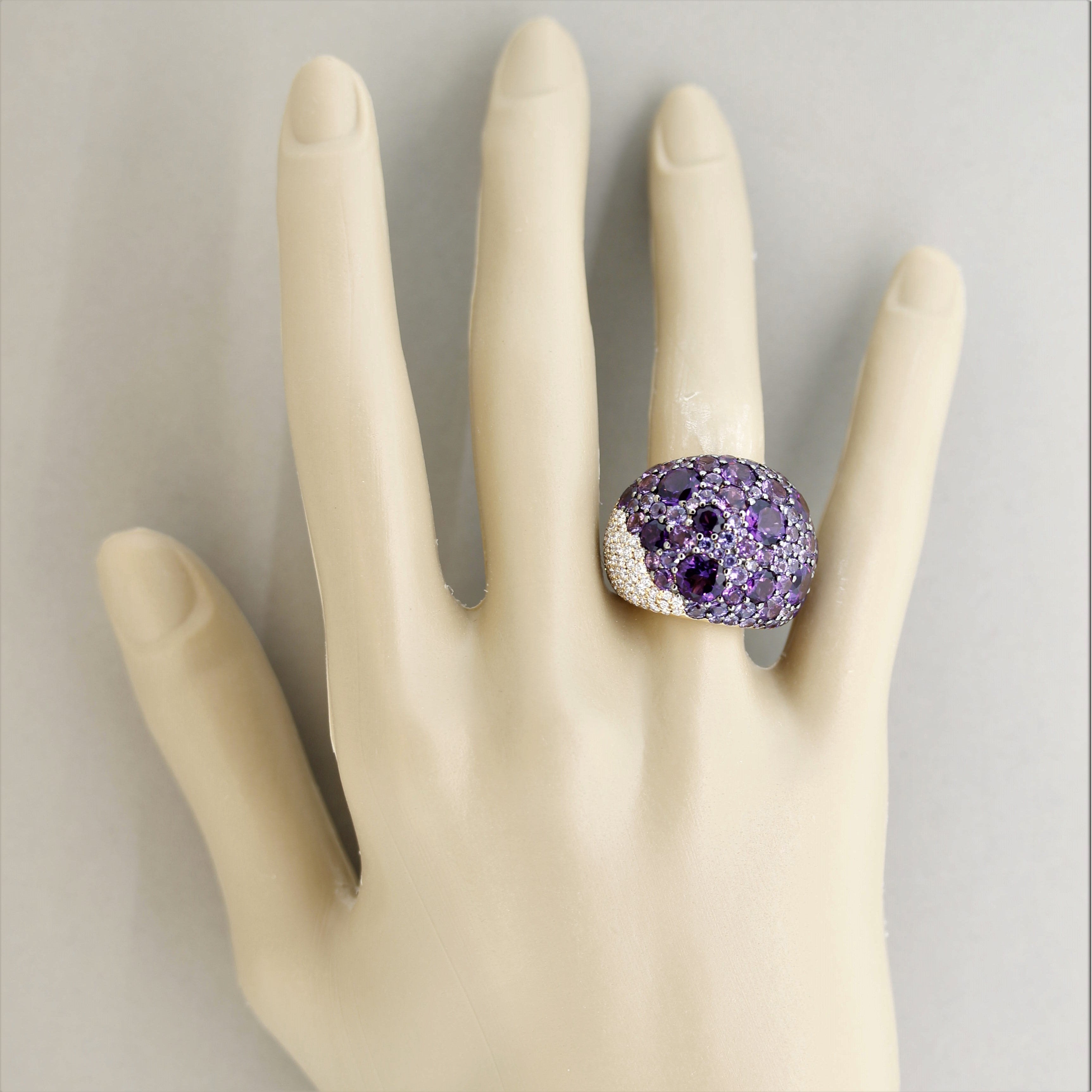 Amethyst Sapphire Diamond Gold Domed Cocktail Ring