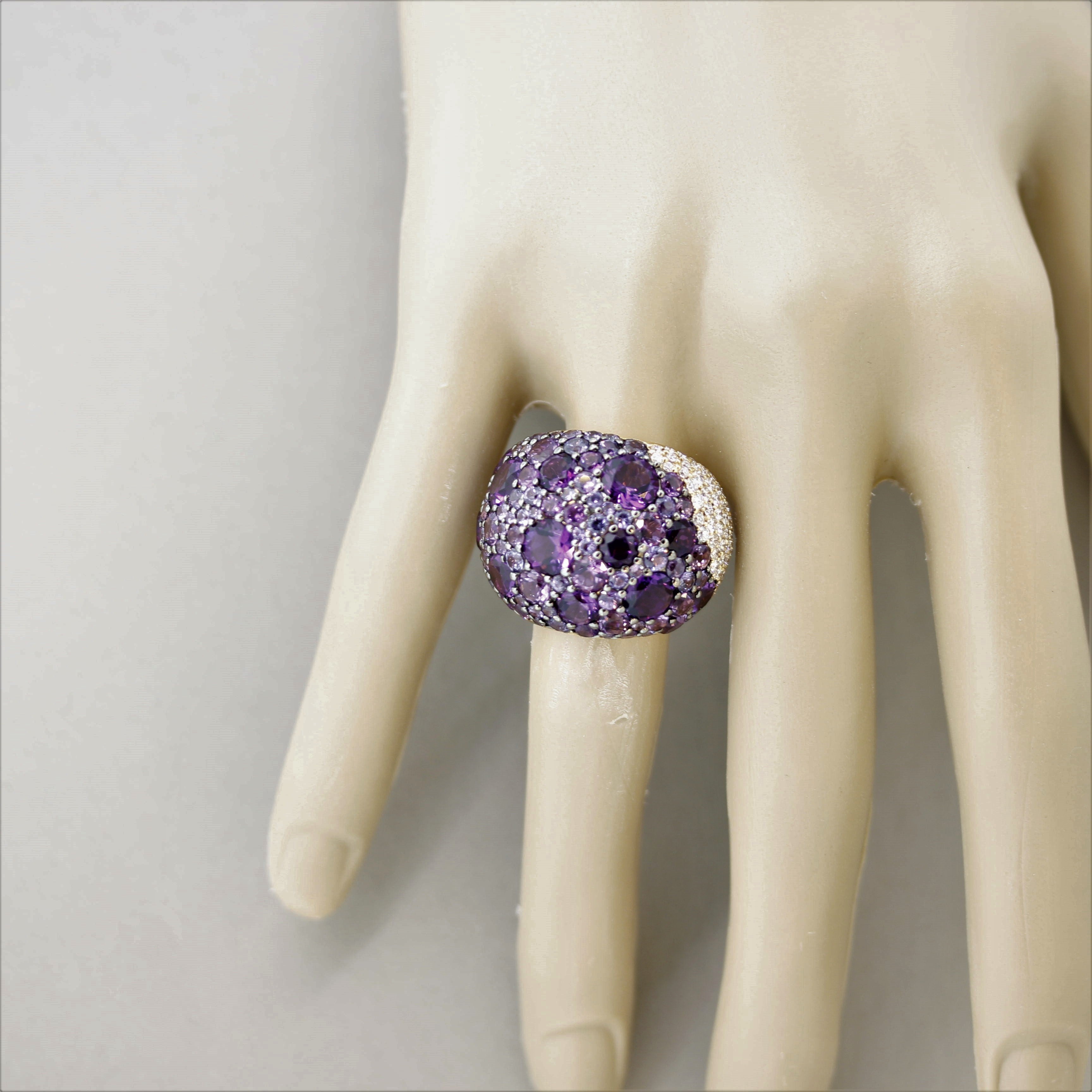 Amethyst Sapphire Diamond Gold Domed Cocktail Ring