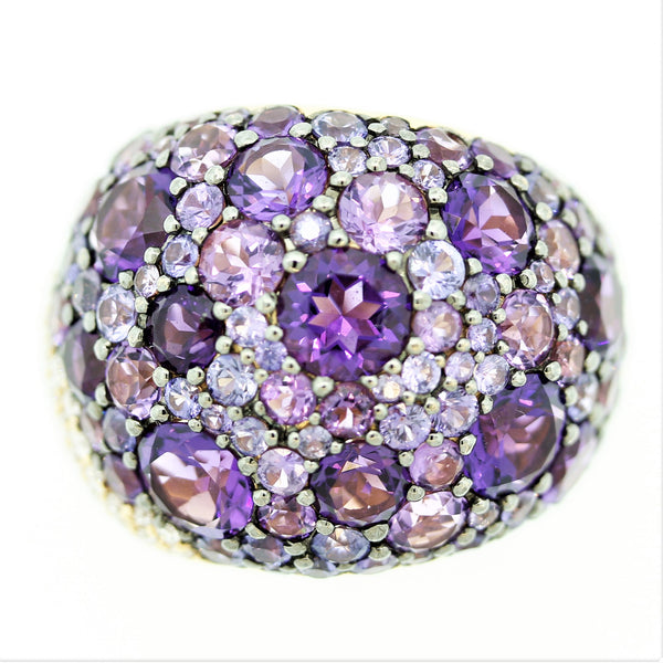 Amethyst Sapphire Diamond Gold Domed Cocktail Ring