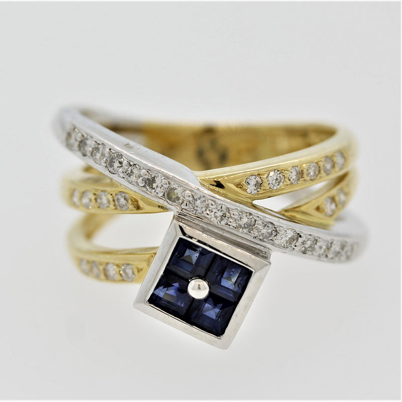 Sapphire Diamond Gold & Platinum Crossover Ring